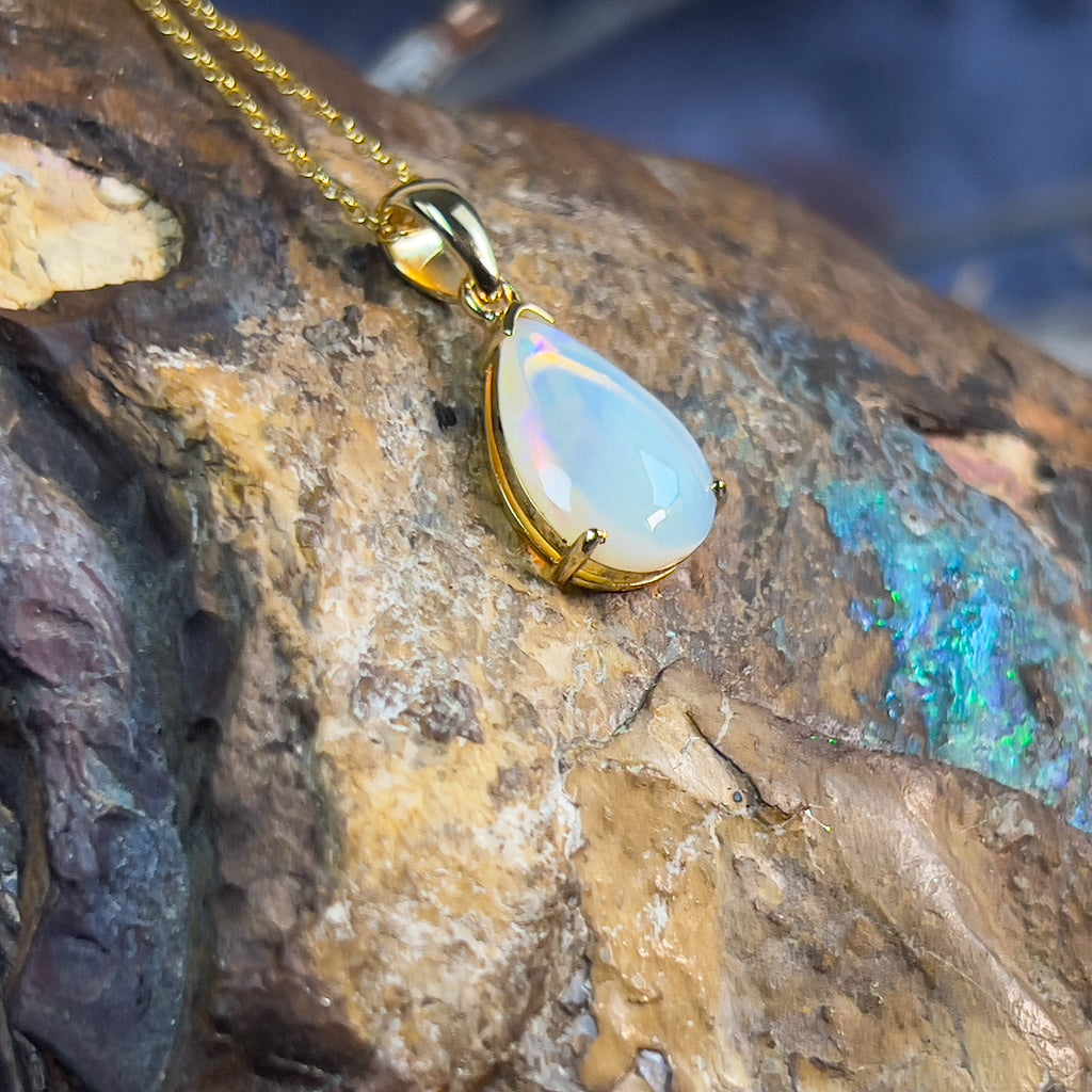 Gold plated Sterling Silver Pear shape White Opal 3.7ct - Masterpiece Jewellery Opal & Gems Sydney Australia | Online Shop