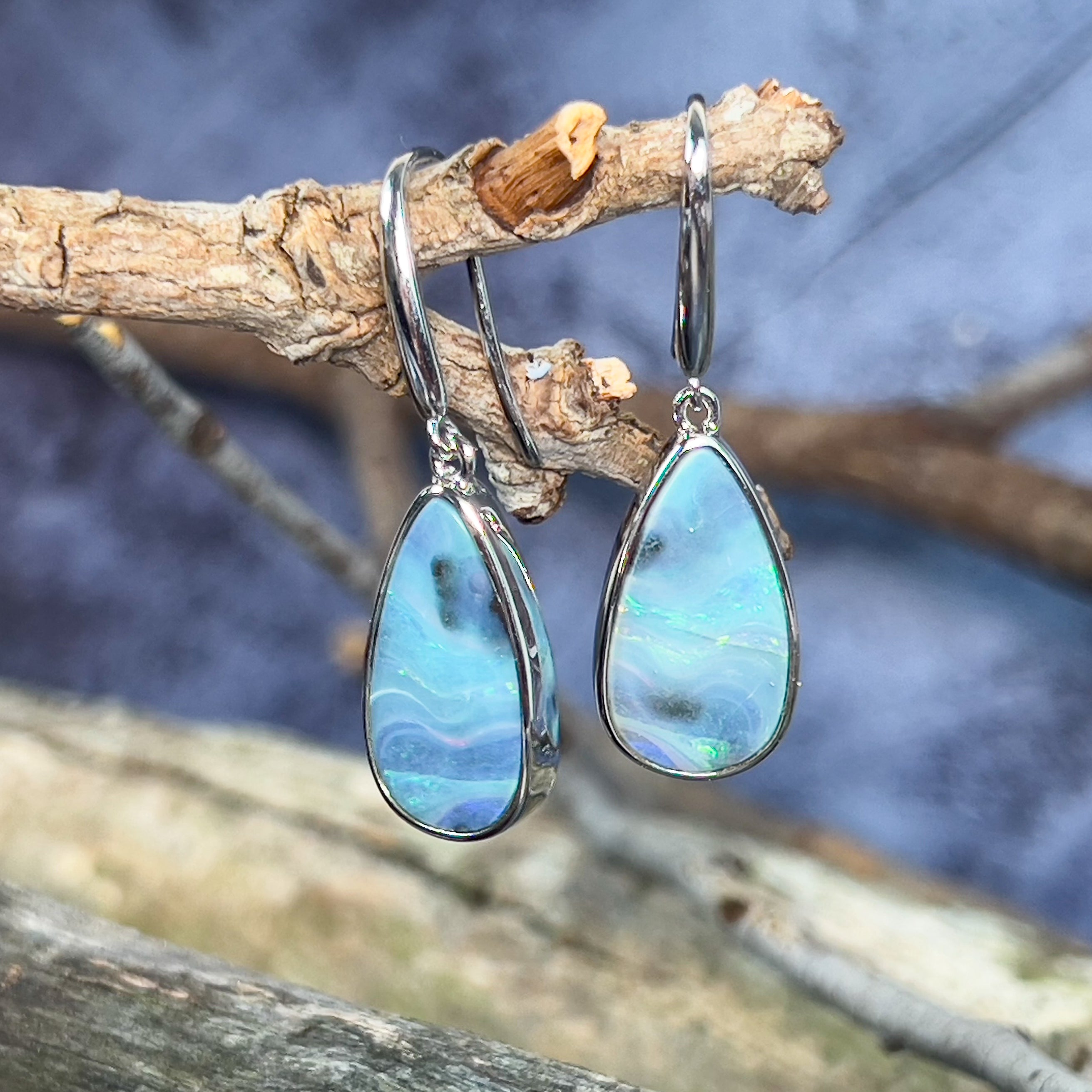 Pair of sterling silver Boulder Opal 12.36ct dangling earrings - Masterpiece Jewellery Opal & Gems Sydney Australia | Online Shop