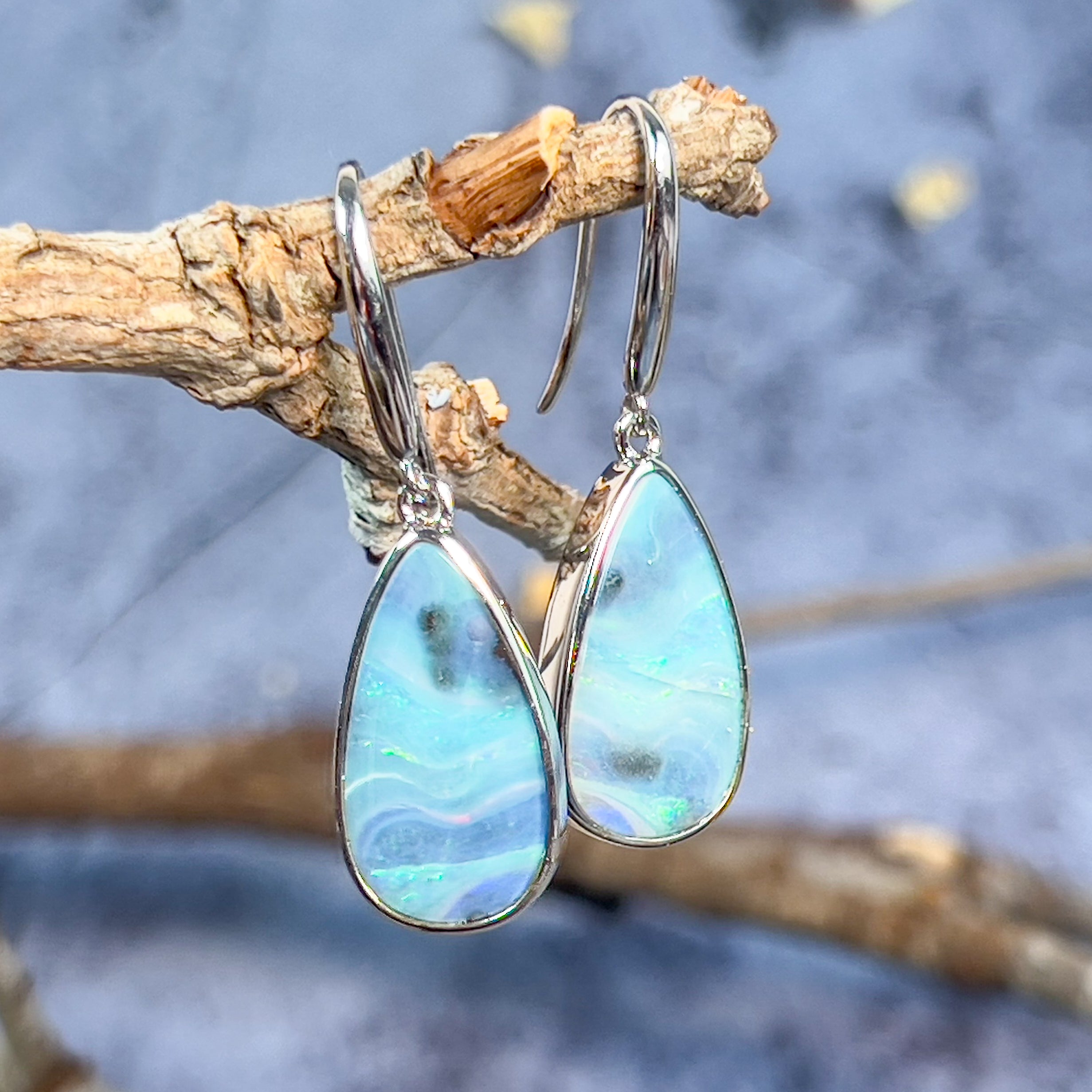 Pair of sterling silver Boulder Opal 12.36ct dangling earrings - Masterpiece Jewellery Opal & Gems Sydney Australia | Online Shop