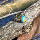 14kt Yellow Gold solitaire Black Opal 2.9ct doublet bezel set ring - Masterpiece Jewellery Opal & Gems Sydney Australia | Online Shop