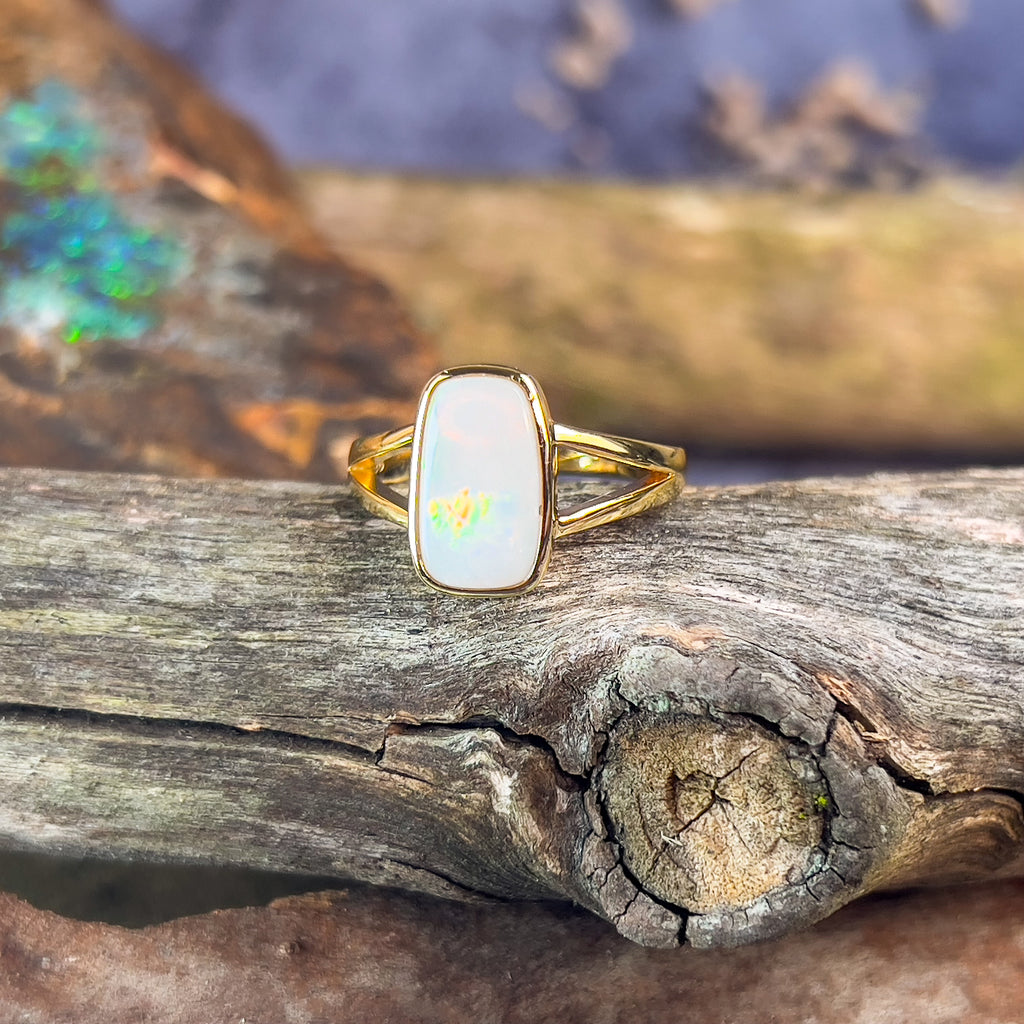 One Gold plated Sterling Silver White Opal 1.73ct solitaire ring - Masterpiece Jewellery Opal & Gems Sydney Australia | Online Shop