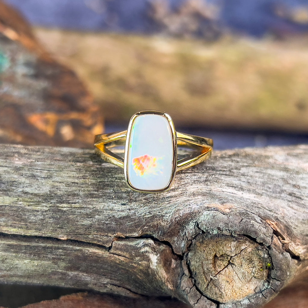 One Gold plated Sterling Silver White Opal 1.73ct solitaire ring - Masterpiece Jewellery Opal & Gems Sydney Australia | Online Shop