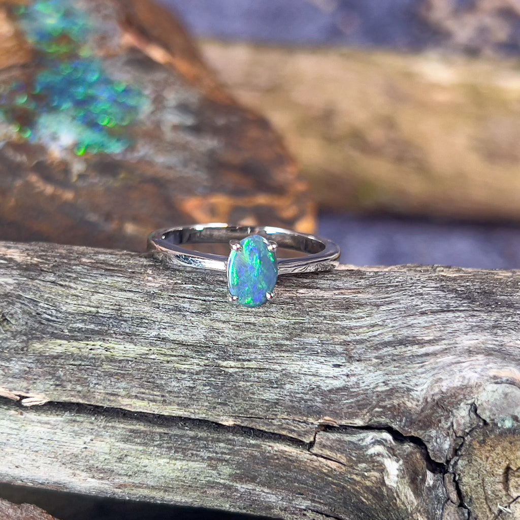 Sterling Silver Black Opal ring 7.1x4.9mm - Masterpiece Jewellery Opal & Gems Sydney Australia | Online Shop