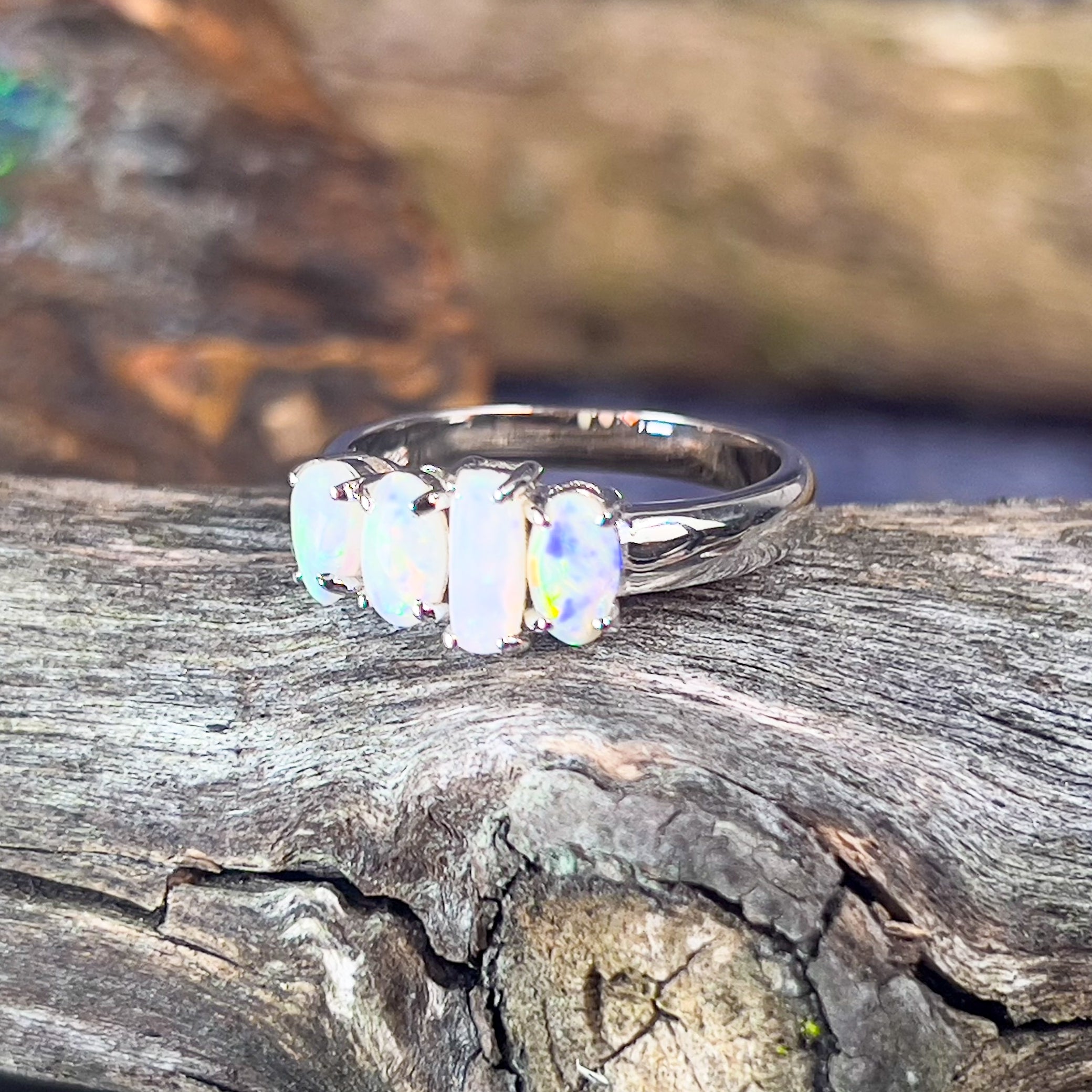 Sterling Silver 4 Light Opal eternity style ring - Masterpiece Jewellery Opal & Gems Sydney Australia | Online Shop