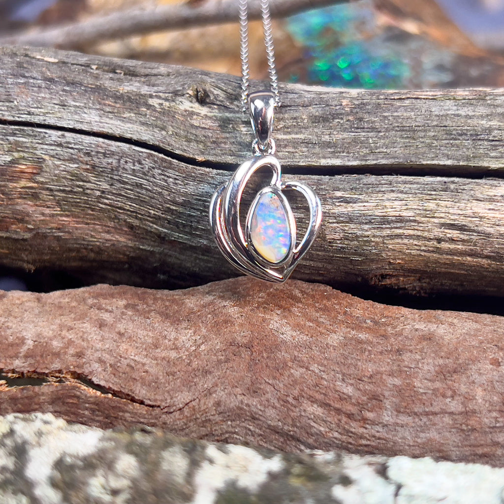 Sterling Silver Boulder Opal pendant heart shape - Masterpiece Jewellery Opal & Gems Sydney Australia | Online Shop