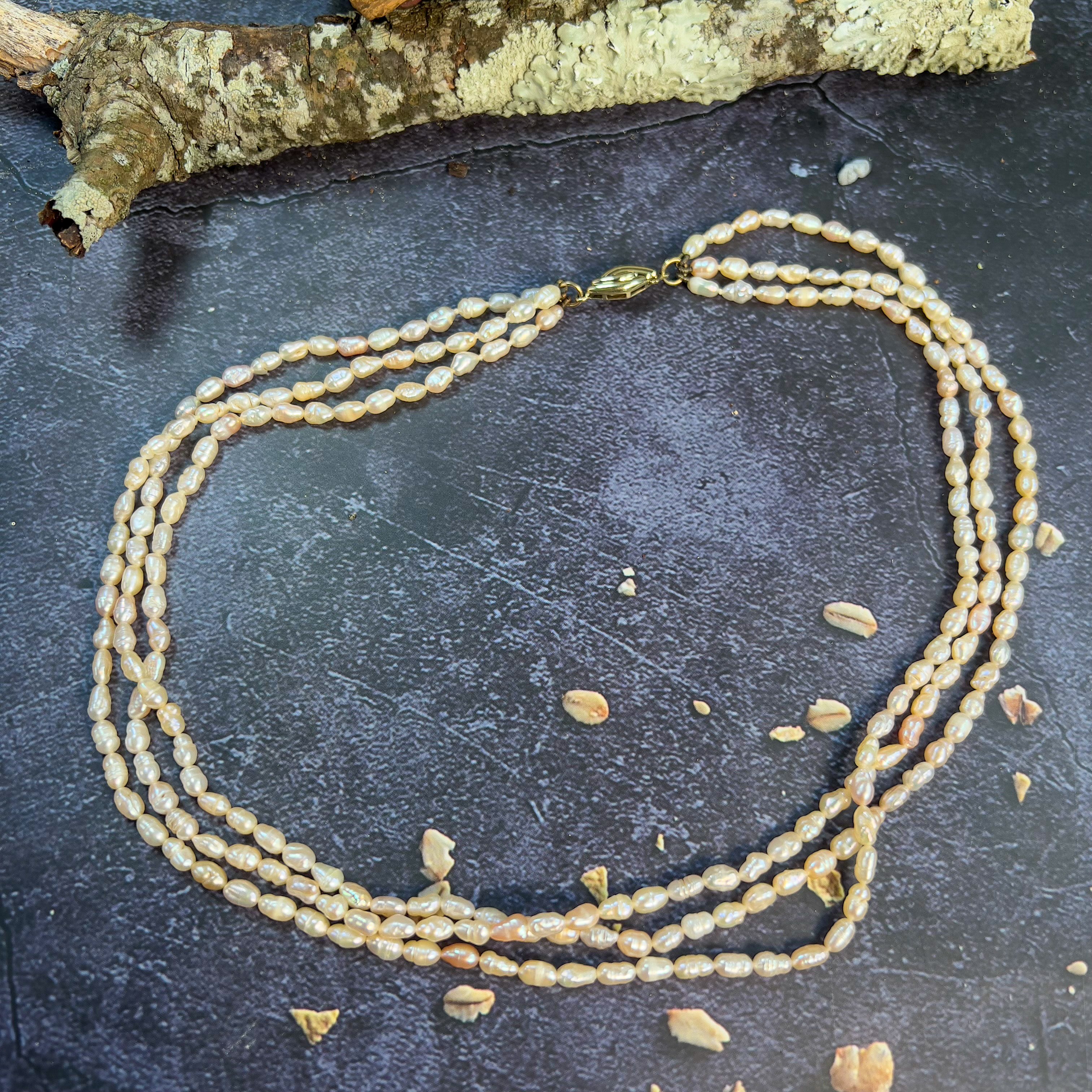 3 strand Natural Freshwater pearls with 14kt Yellow Gold clasp - Masterpiece Jewellery Opal & Gems Sydney Australia | Online Shop