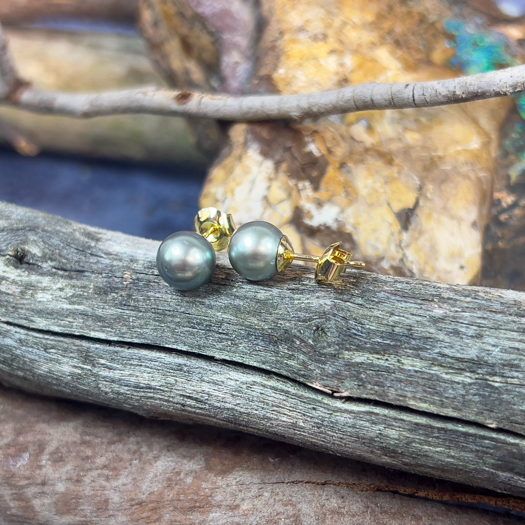 18kt Yellow Gold Tahitian 9mm Pearl studs - Masterpiece Jewellery Opal & Gems Sydney Australia | Online Shop