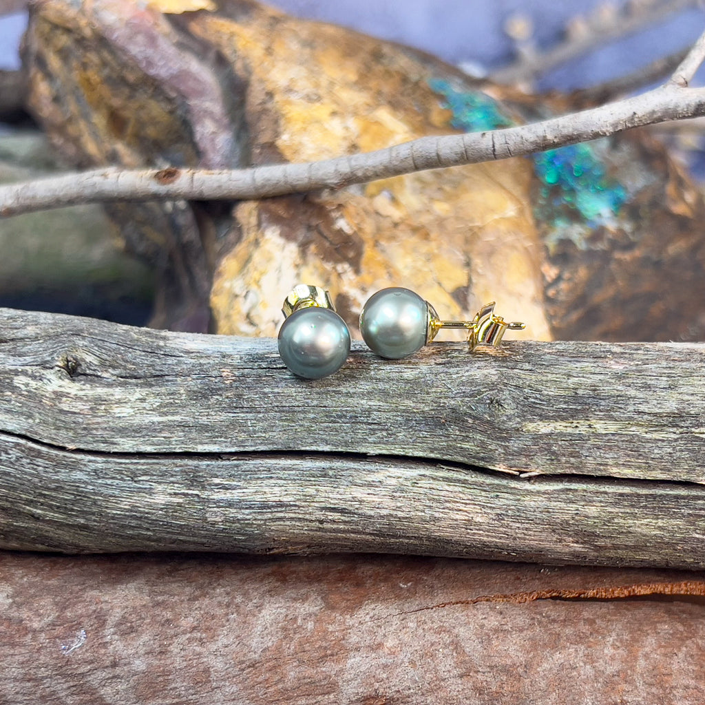 18kt Yellow Gold Tahitian 9mm Pearl studs - Masterpiece Jewellery Opal & Gems Sydney Australia | Online Shop