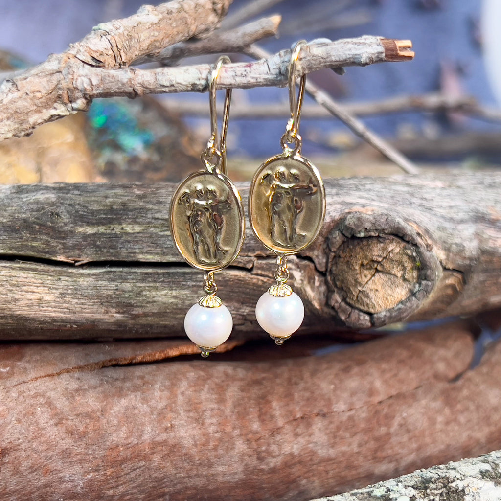 14kt Yellow Gold dangling vintage design Pearl earrings - Masterpiece Jewellery Opal & Gems Sydney Australia | Online Shop
