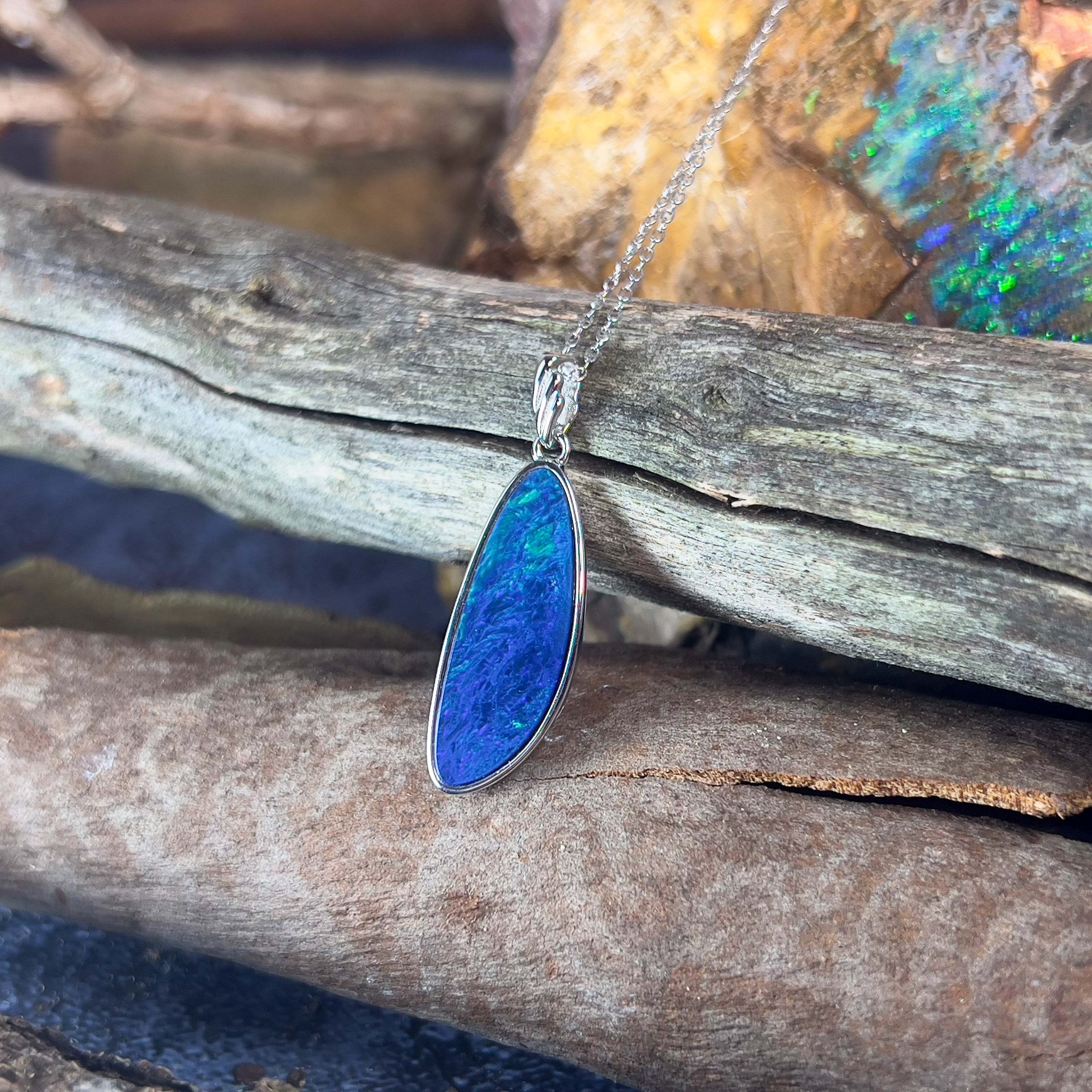 Sterling Silver Blue Green Opal doublet 25x9mm pendant - Masterpiece Jewellery Opal & Gems Sydney Australia | Online Shop