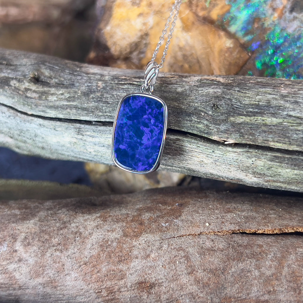 Sterling Silver Blue Opal doublet rectangular pendant - Masterpiece Jewellery Opal & Gems Sydney Australia | Online Shop