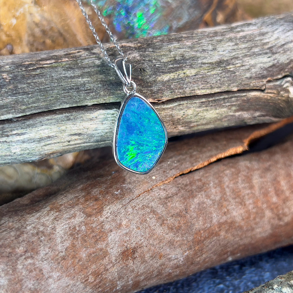 Sterling Silver Sea Green Opal pearshape doublet pendant - Masterpiece Jewellery Opal & Gems Sydney Australia | Online Shop