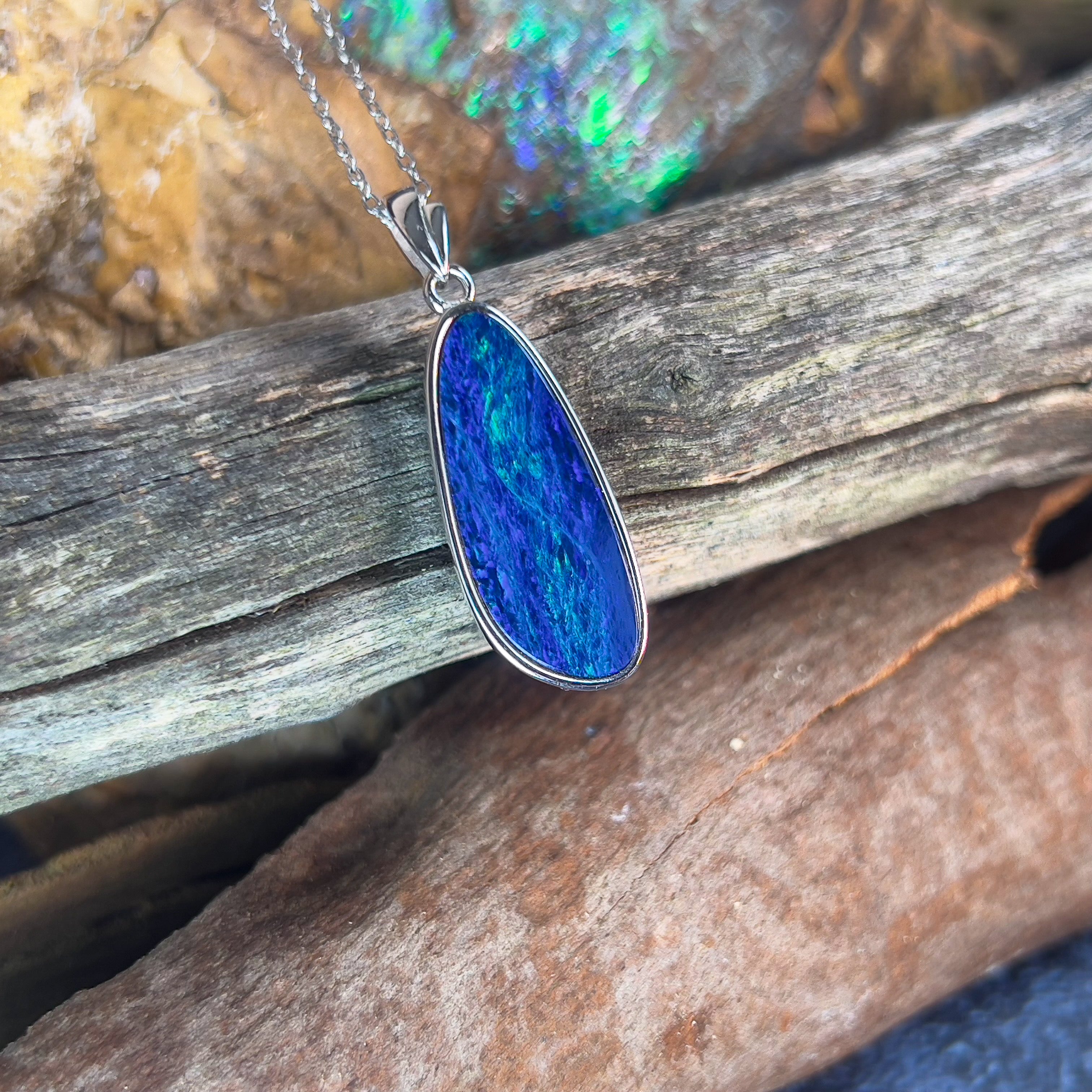 Sterling Silver Blue Opal doublet 23x10mm pendant - Masterpiece Jewellery Opal & Gems Sydney Australia | Online Shop