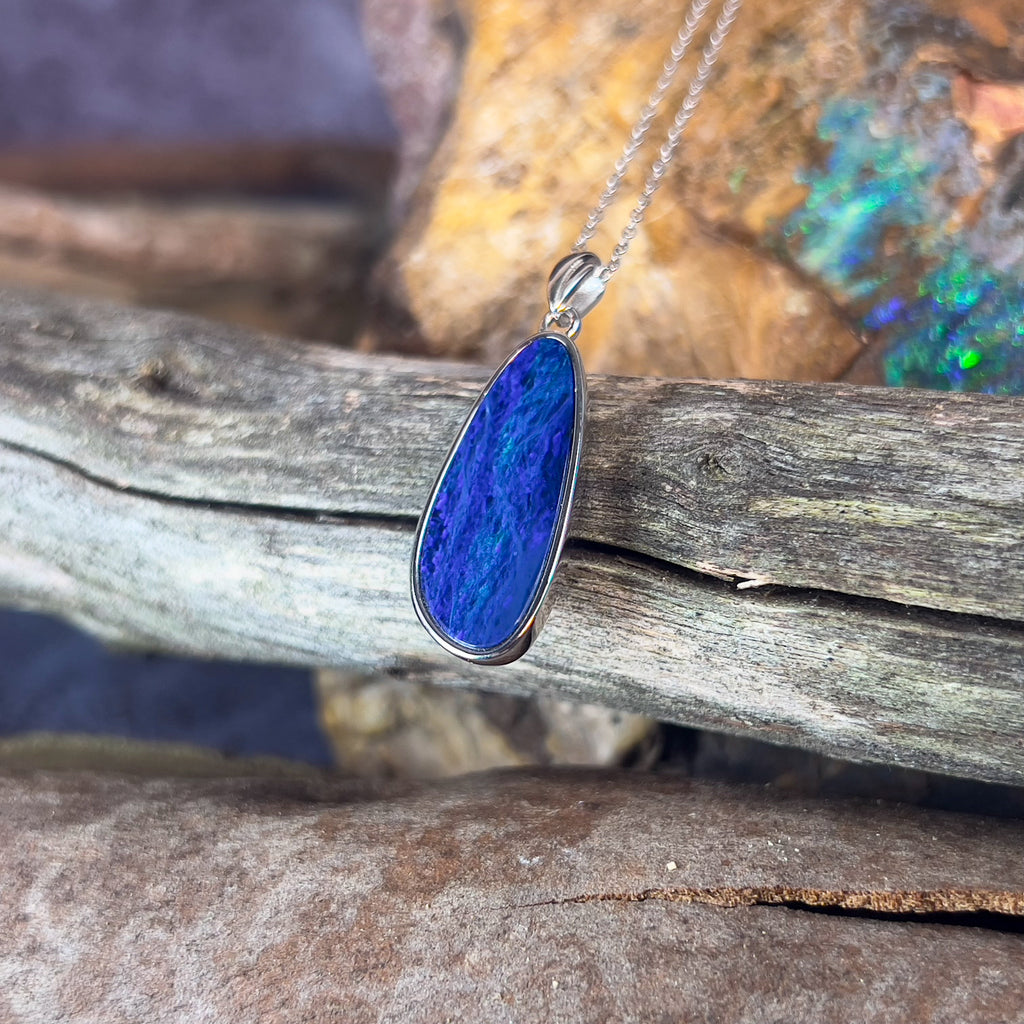 Sterling Silver Blue Opal doublet 23x10mm pendant - Masterpiece Jewellery Opal & Gems Sydney Australia | Online Shop