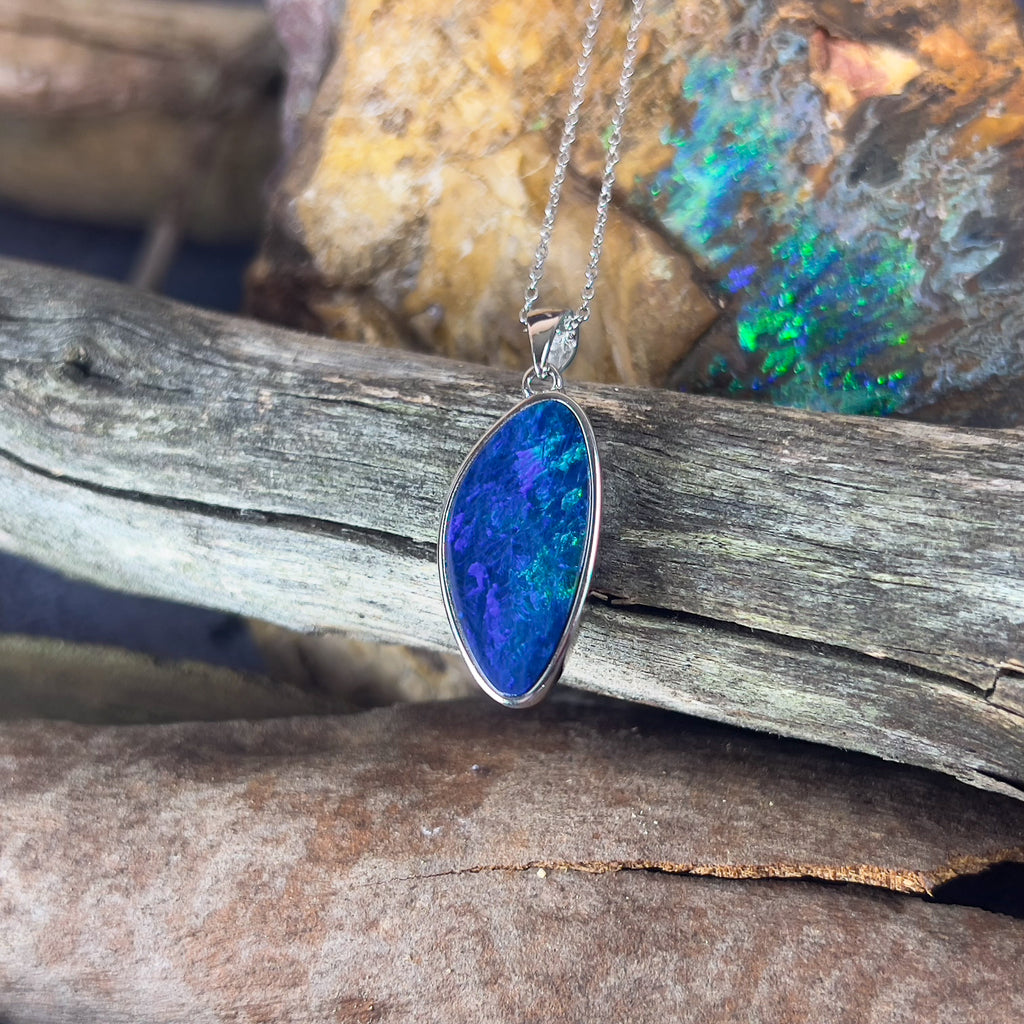 Sterling Silver Blue Opal doublet 23x11mm pendant - Masterpiece Jewellery Opal & Gems Sydney Australia | Online Shop