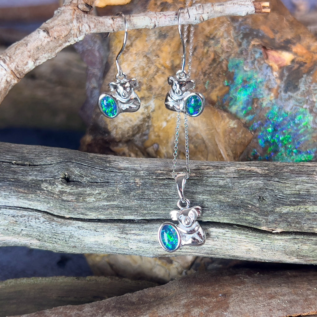 One set of sterling silver Koala with Opal triplets - Masterpiece Jewellery Opal & Gems Sydney Australia | Online Shop