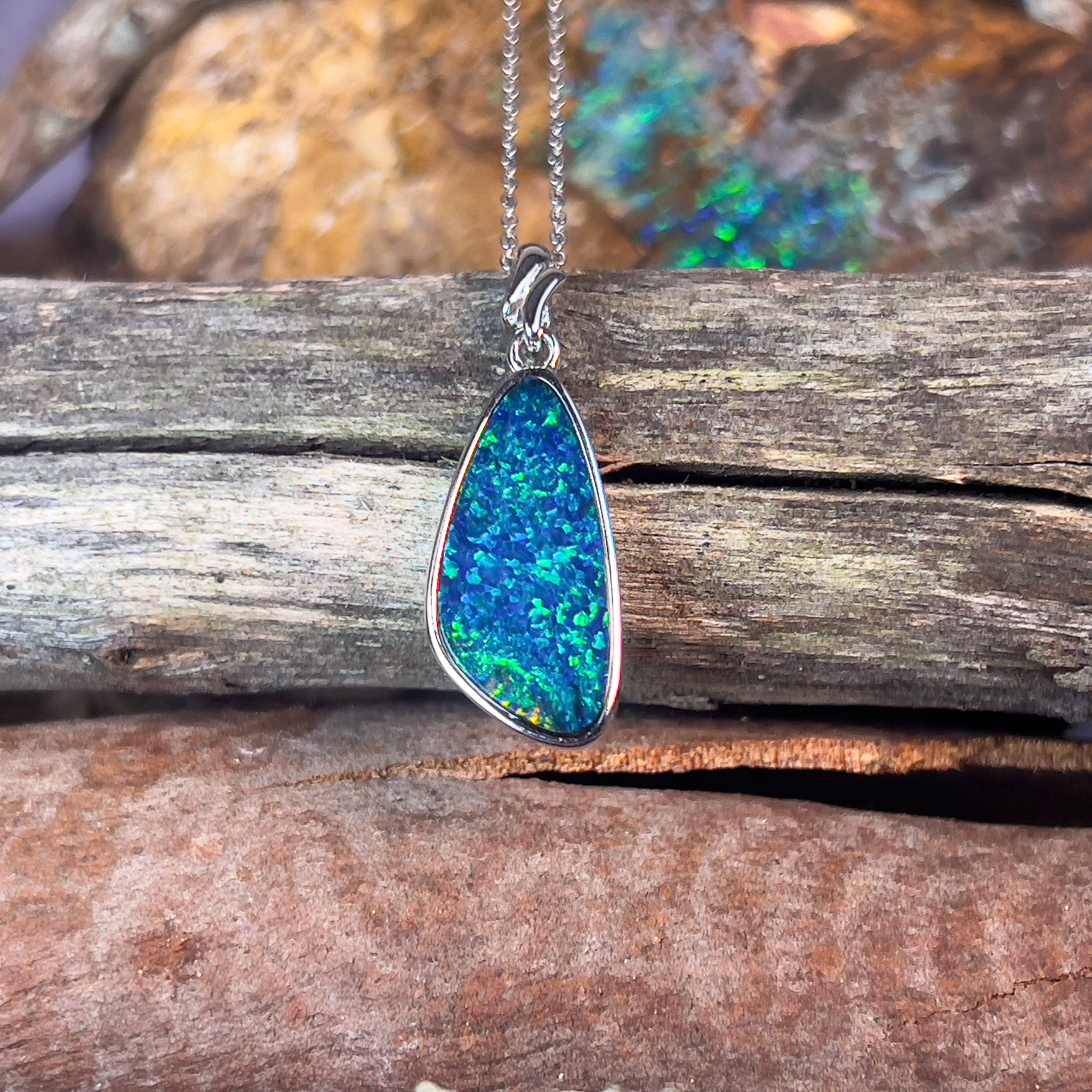 Sterling Silver Green Blue Opal doublet pendant - Masterpiece Jewellery Opal & Gems Sydney Australia | Online Shop