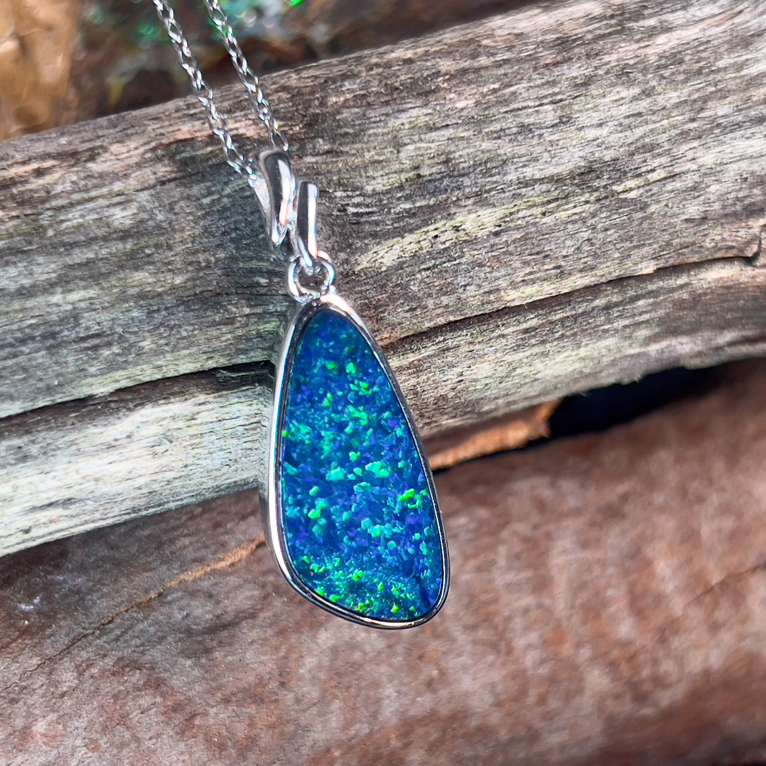 Sterling Silver Green Blue Opal doublet pendant - Masterpiece Jewellery Opal & Gems Sydney Australia | Online Shop