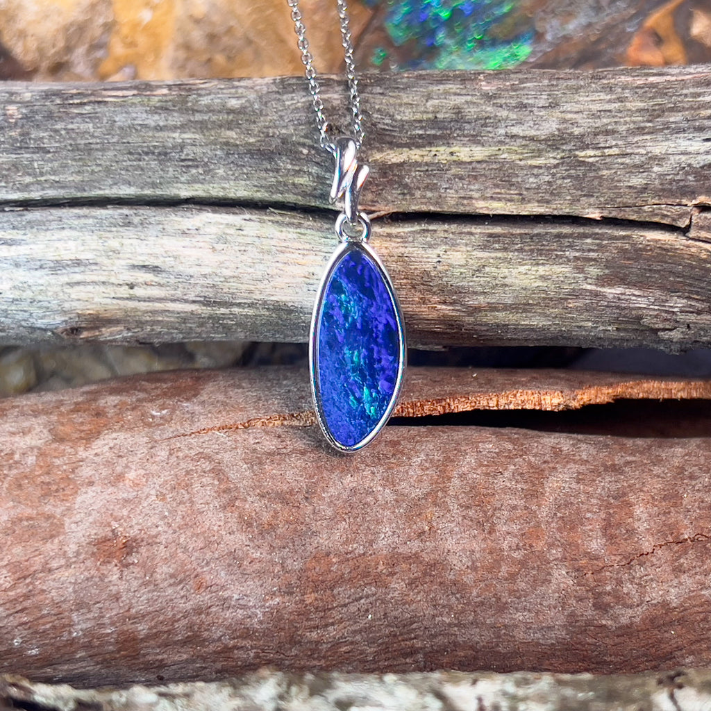 Sterling Silver Blue Opal doublet long pendant - Masterpiece Jewellery Opal & Gems Sydney Australia | Online Shop