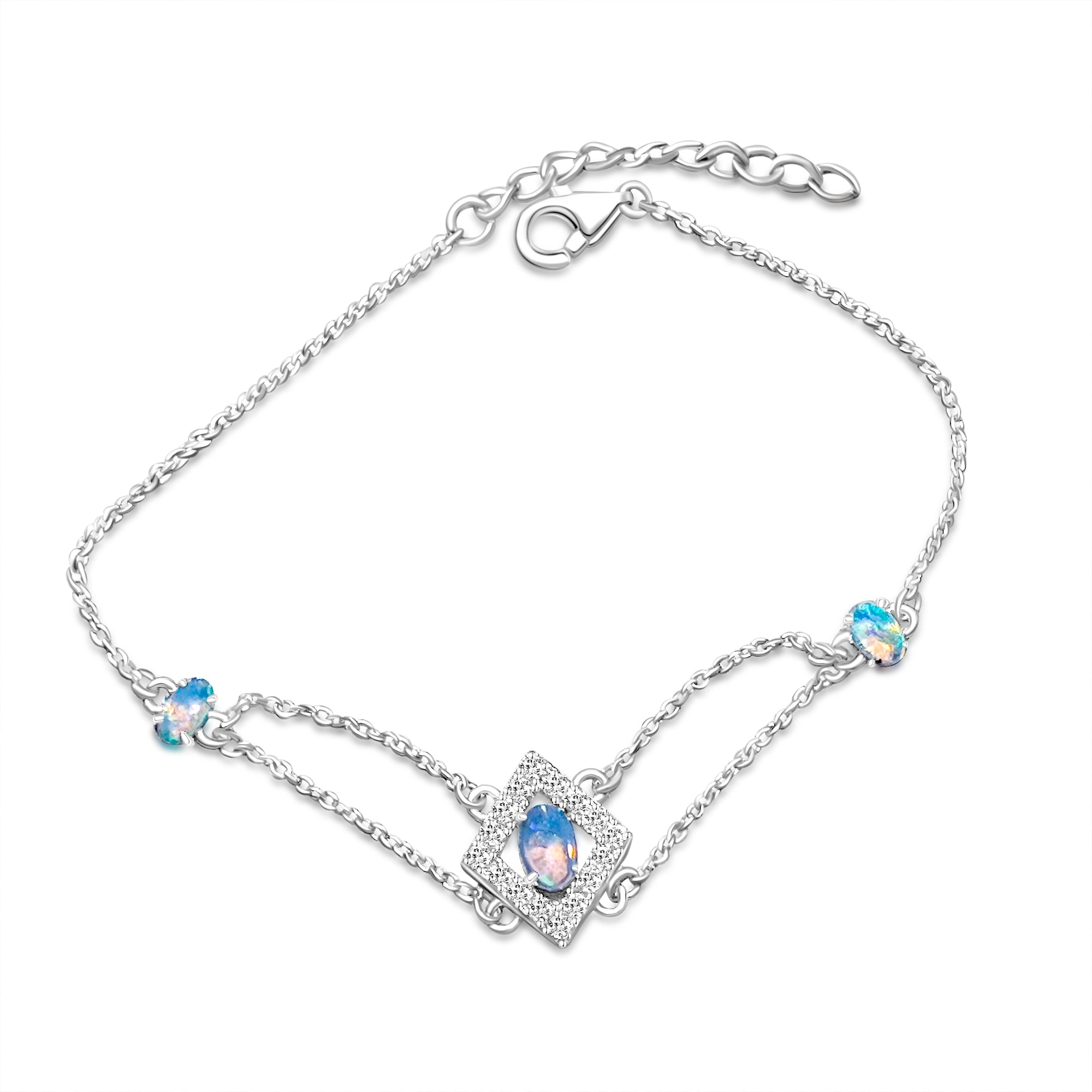 Sterling Silver cluster 3 Opal stone bracelet - Masterpiece Jewellery Opal & Gems Sydney Australia | Online Shop
