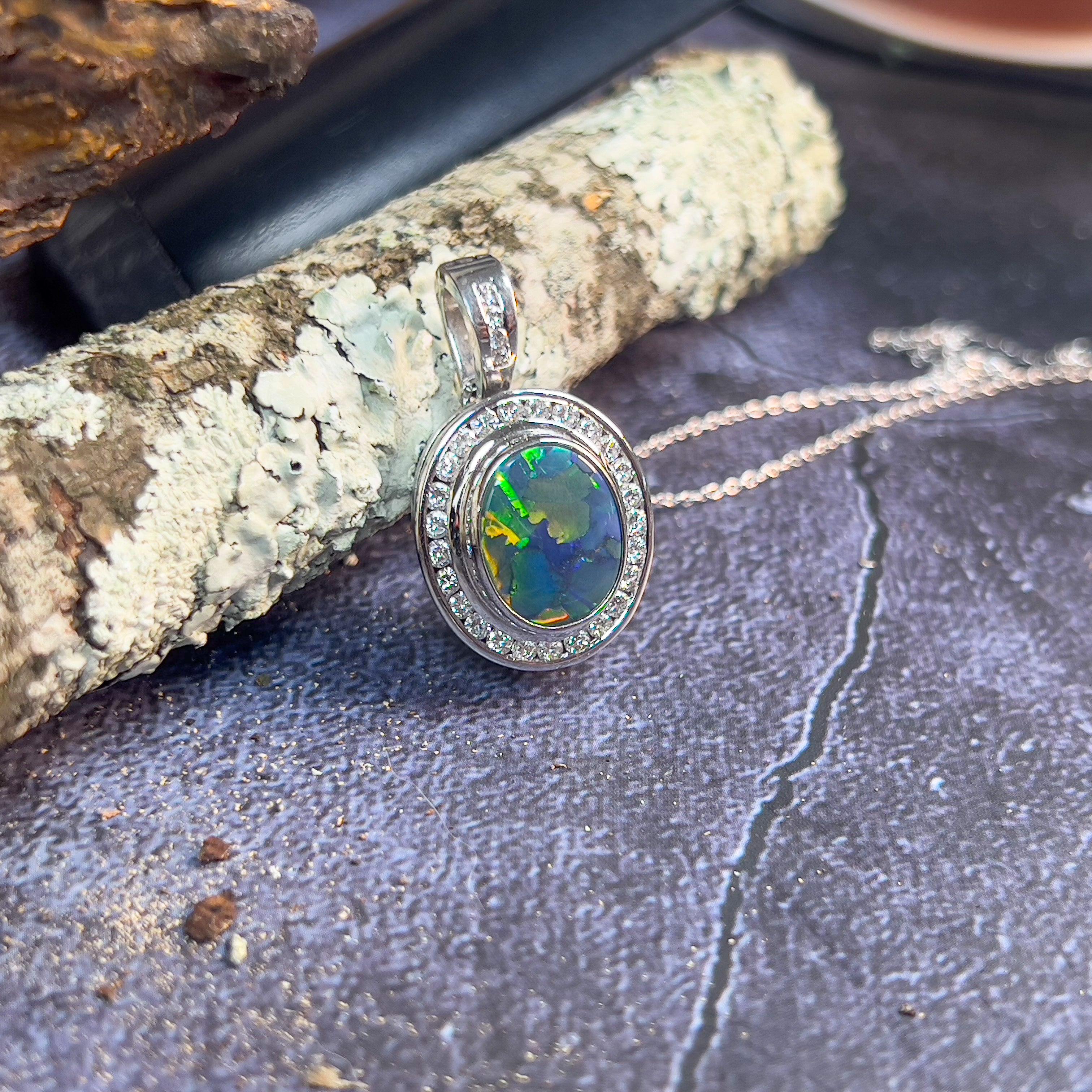 18kt White Gold multi piece Black Opal diamond ring, pendant and brooch piece - Masterpiece Jewellery Opal & Gems Sydney Australia | Online Shop