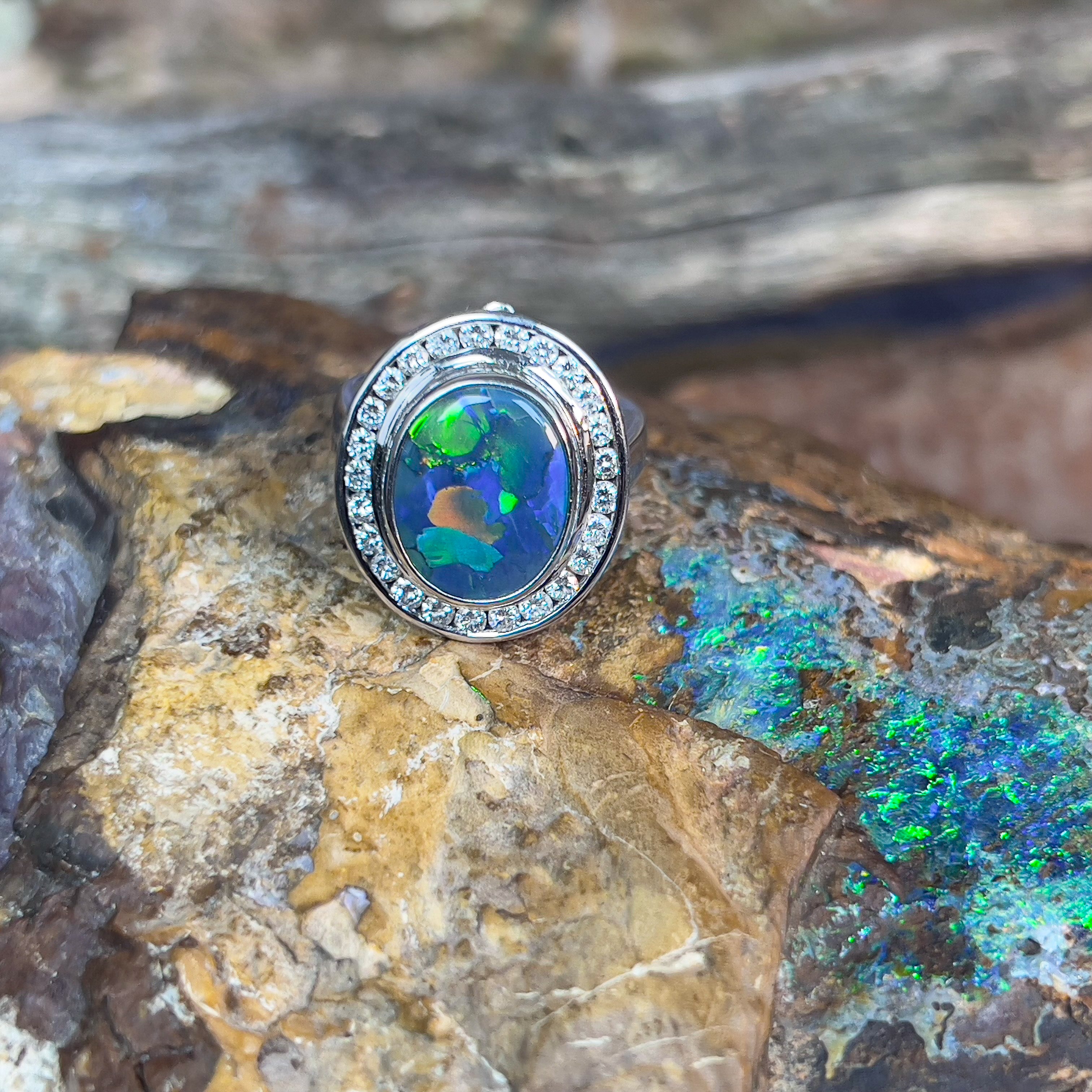 18kt White Gold multi piece Black Opal diamond ring, pendant and brooch piece - Masterpiece Jewellery Opal & Gems Sydney Australia | Online Shop