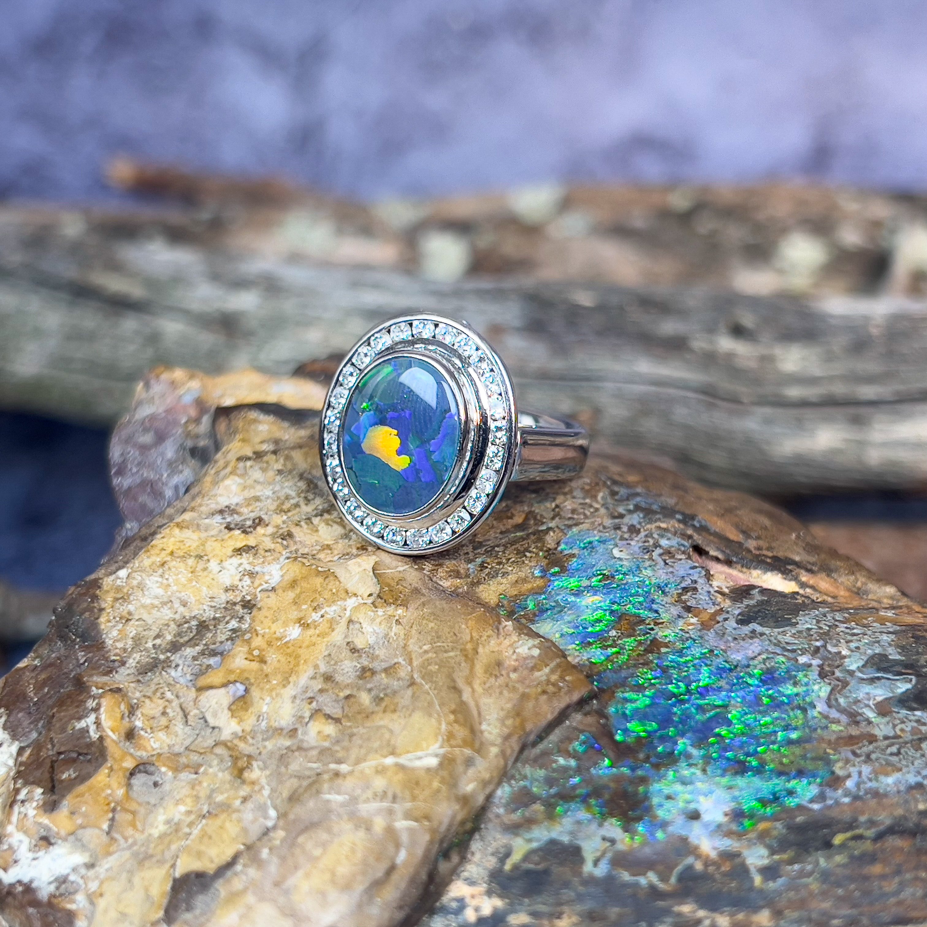 18kt White Gold multi piece Black Opal diamond ring, pendant and brooch piece - Masterpiece Jewellery Opal & Gems Sydney Australia | Online Shop