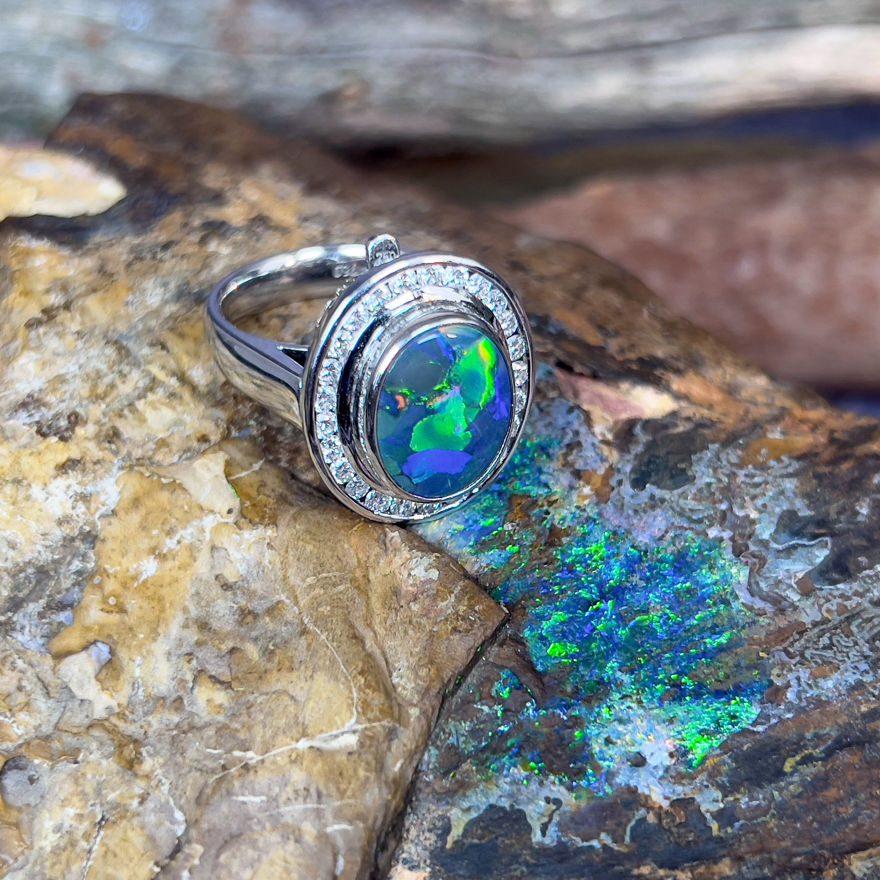 18kt White Gold multi piece Black Opal diamond ring, pendant and brooch piece - Masterpiece Jewellery Opal & Gems Sydney Australia | Online Shop