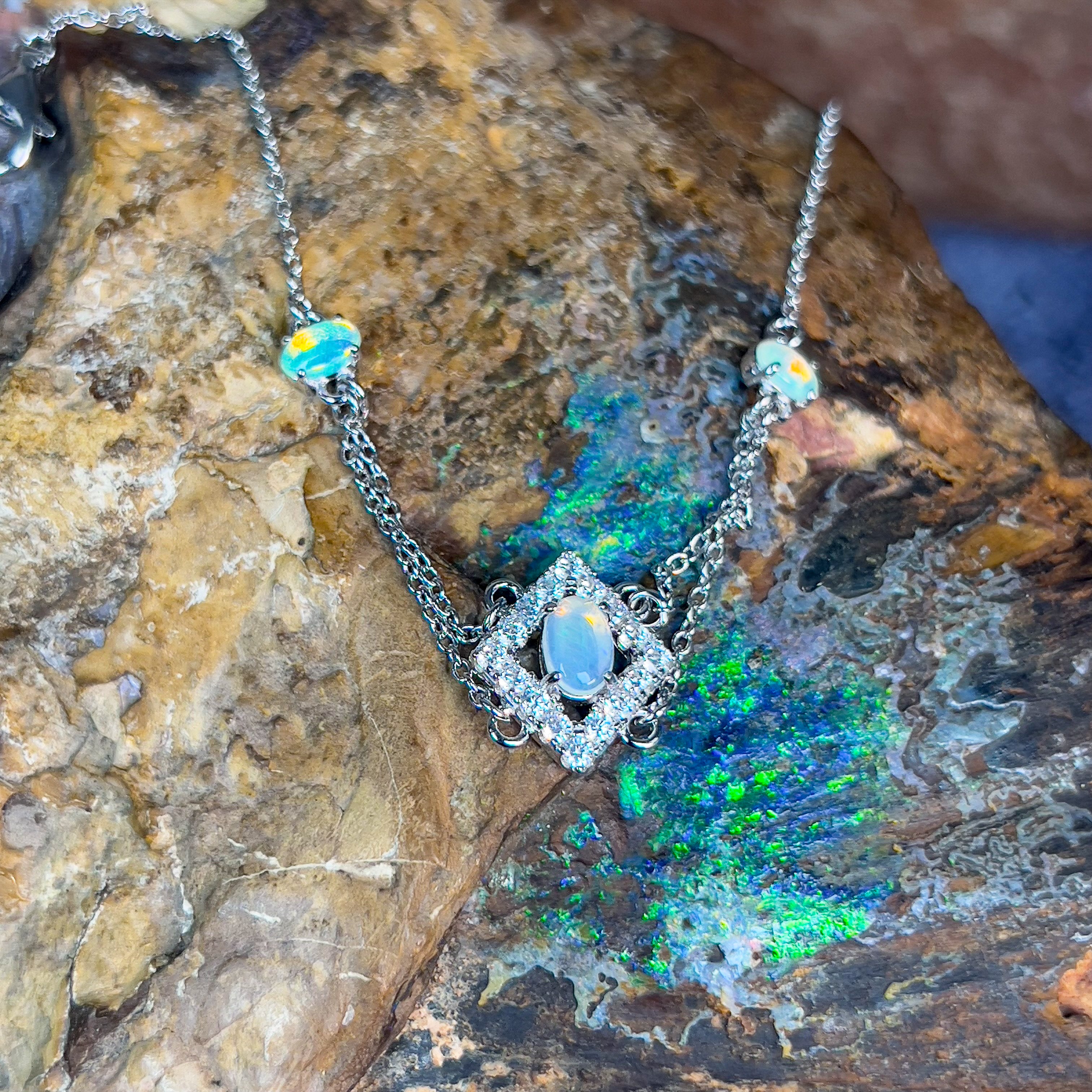 Sterling Silver cluster 3 Opal stone bracelet - Masterpiece Jewellery Opal & Gems Sydney Australia | Online Shop