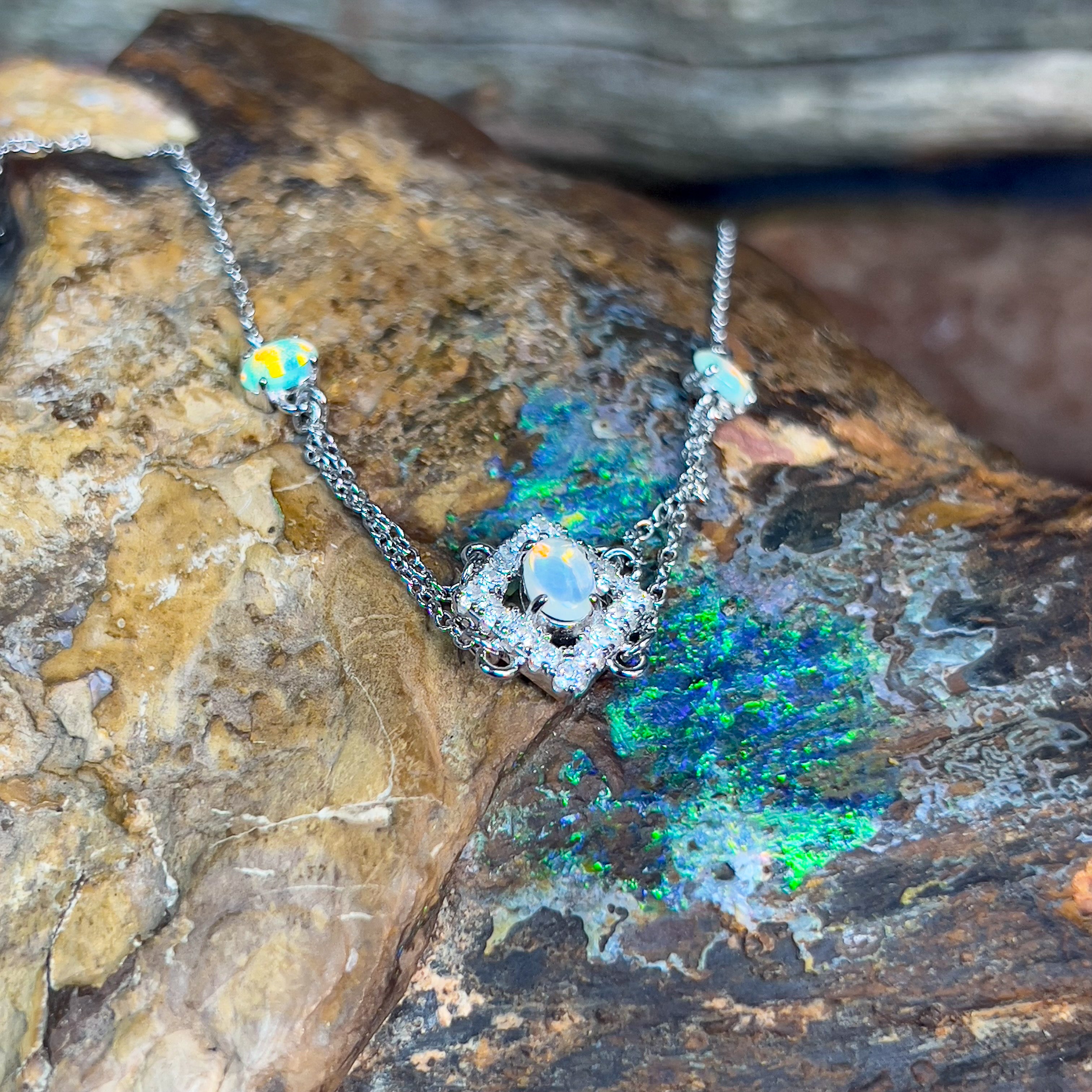 Sterling Silver cluster 3 Opal stone bracelet - Masterpiece Jewellery Opal & Gems Sydney Australia | Online Shop