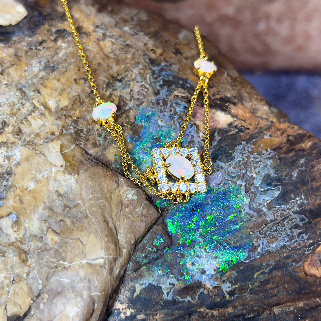 Sterling Silver Gold plated Light Opal split cluster bracelet - Masterpiece Jewellery Opal & Gems Sydney Australia | Online Shop