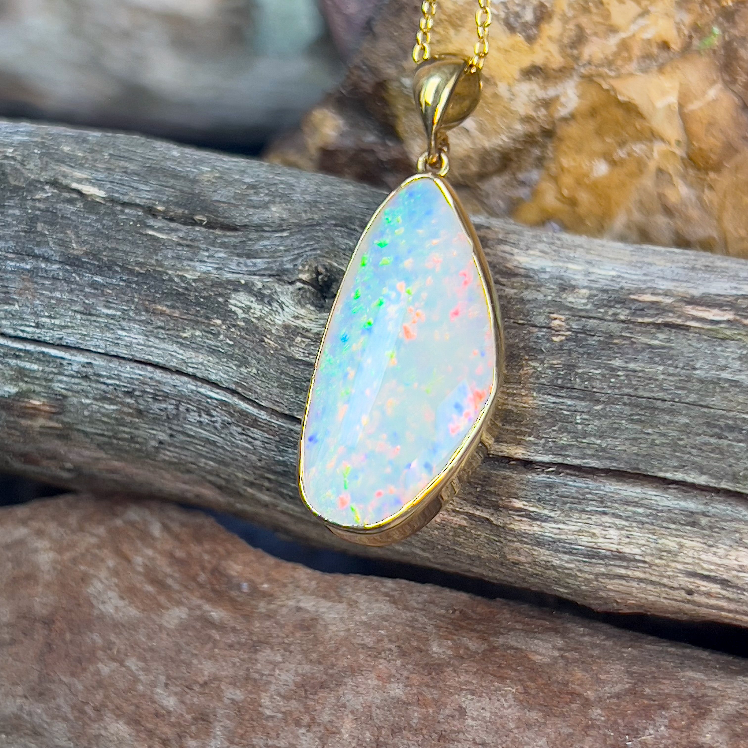 18kt Yellow Gold Light Opal multi colour 8.32ct pendant - Masterpiece Jewellery Opal & Gems Sydney Australia | Online Shop
