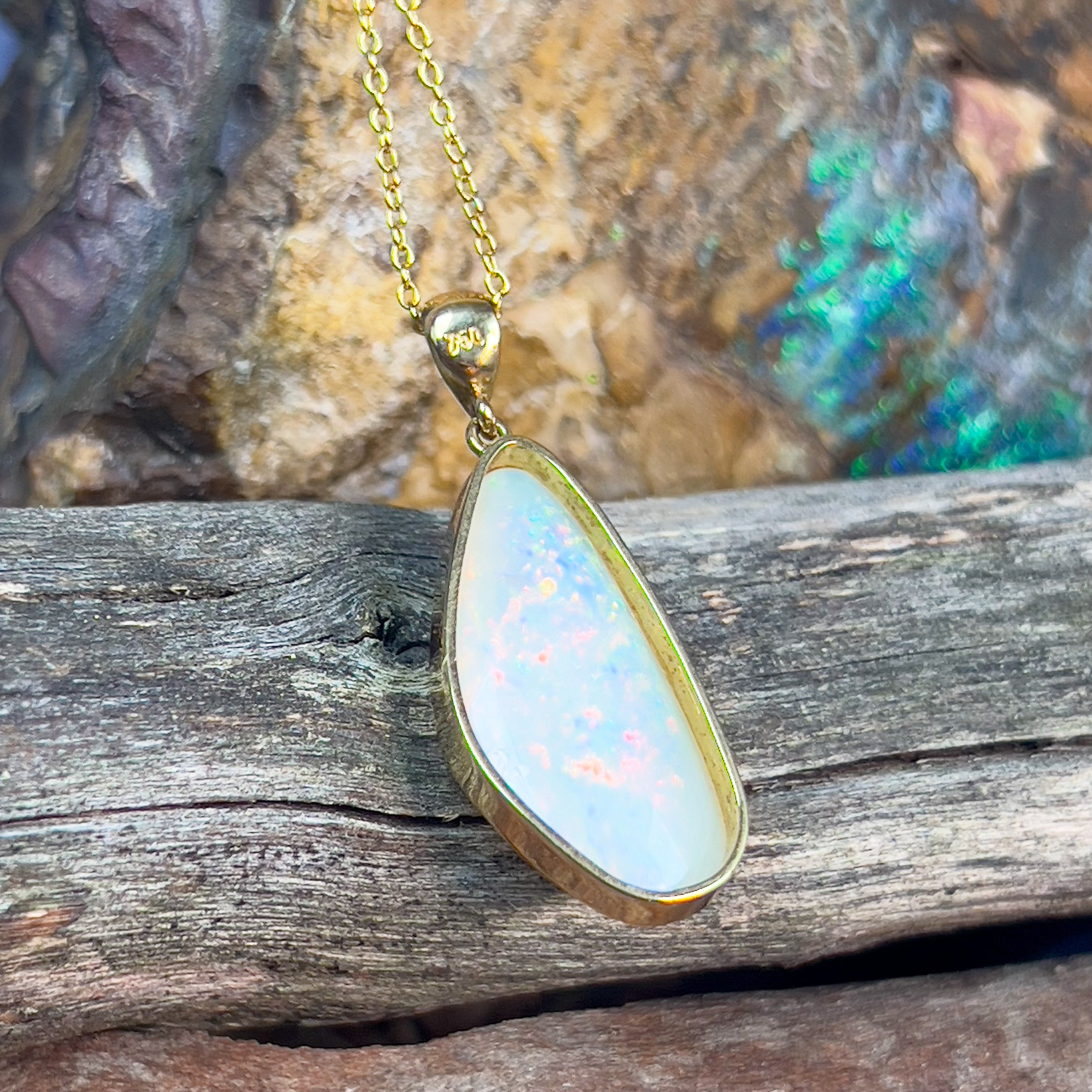 18kt Yellow Gold Light Opal multi colour 8.32ct pendant - Masterpiece Jewellery Opal & Gems Sydney Australia | Online Shop