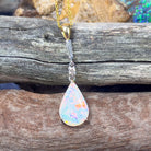 18kt Yellow and White Gold White Fire Opal pearshape 3.1ct and Diamond pendant dangling - Masterpiece Jewellery Opal & Gems Sydney Australia | Online Shop