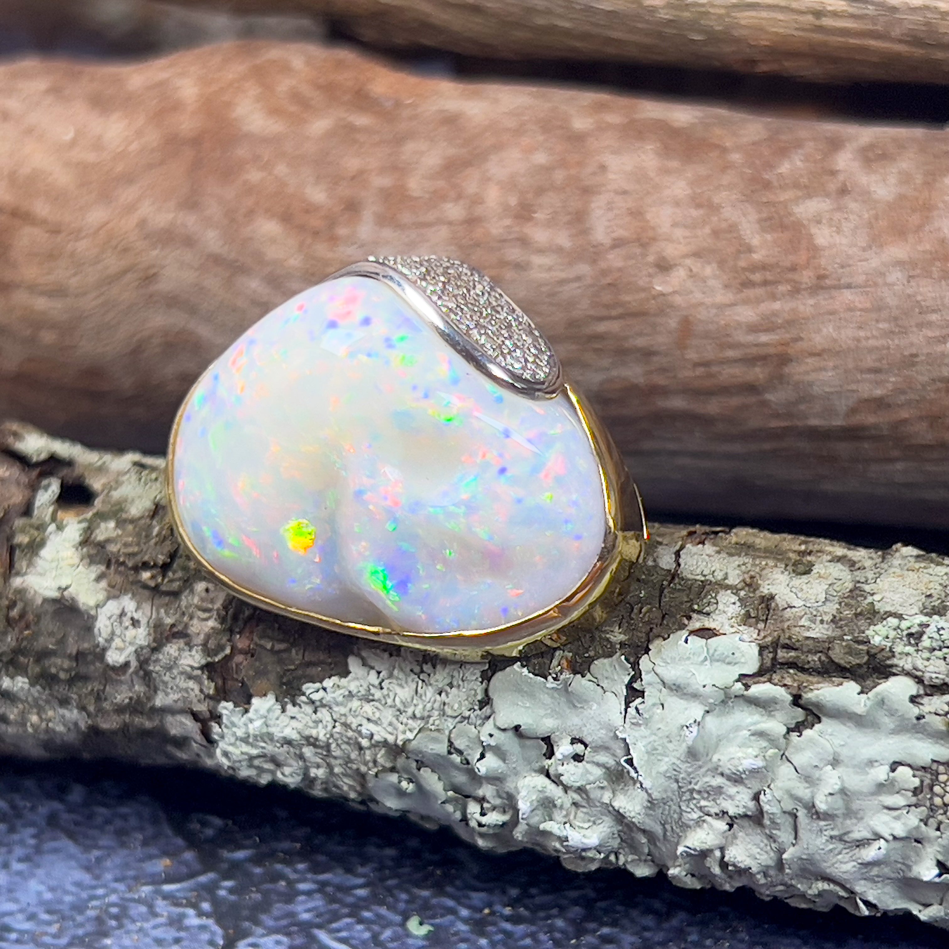 18kt Yellow Gold Shell White Opal 34.79ct and Diamond pendant enhancer and Brooch - Masterpiece Jewellery Opal & Gems Sydney Australia | Online Shop