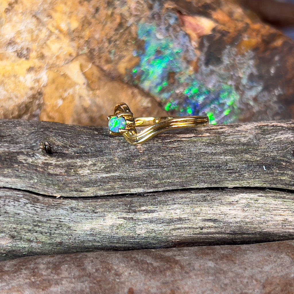 18kt Yellow Gold cross over black opal 0.15ct ring - Masterpiece Jewellery Opal & Gems Sydney Australia | Online Shop