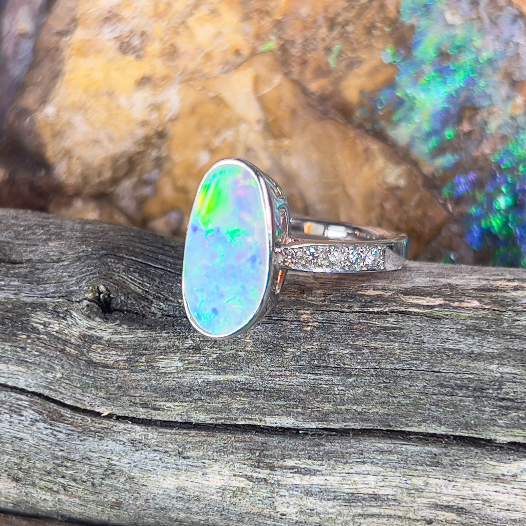 18kt White Gold Crystal Opal 2.01ct and 0.18ct Diamonds ring - Masterpiece Jewellery Opal & Gems Sydney Australia | Online Shop