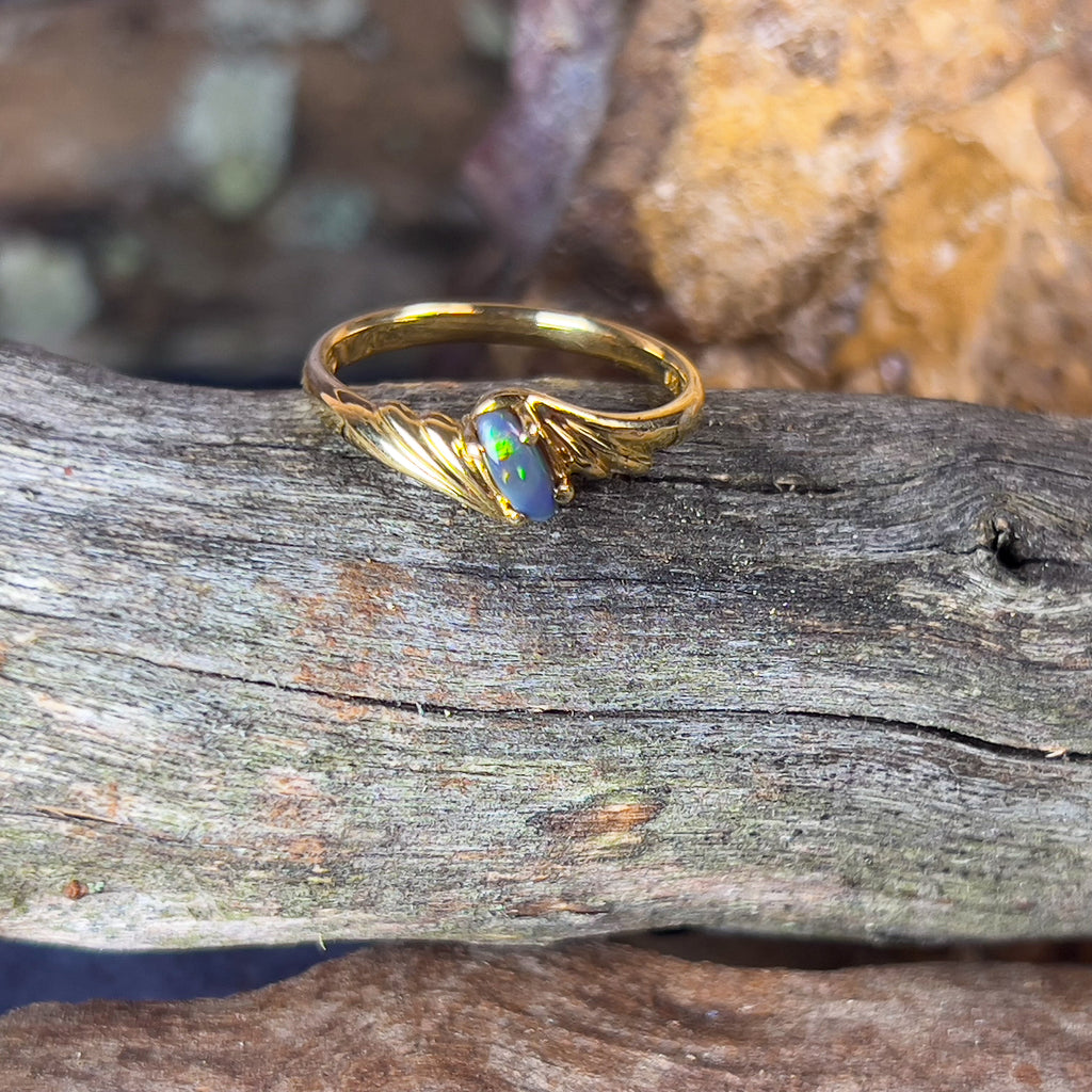 18kt Yellow Gold Black Opal 0.2ct ring - Masterpiece Jewellery Opal & Gems Sydney Australia | Online Shop