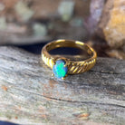 18kt Yellow Gold Black Opal 0.55ct green flash ring - Masterpiece Jewellery Opal & Gems Sydney Australia | Online Shop