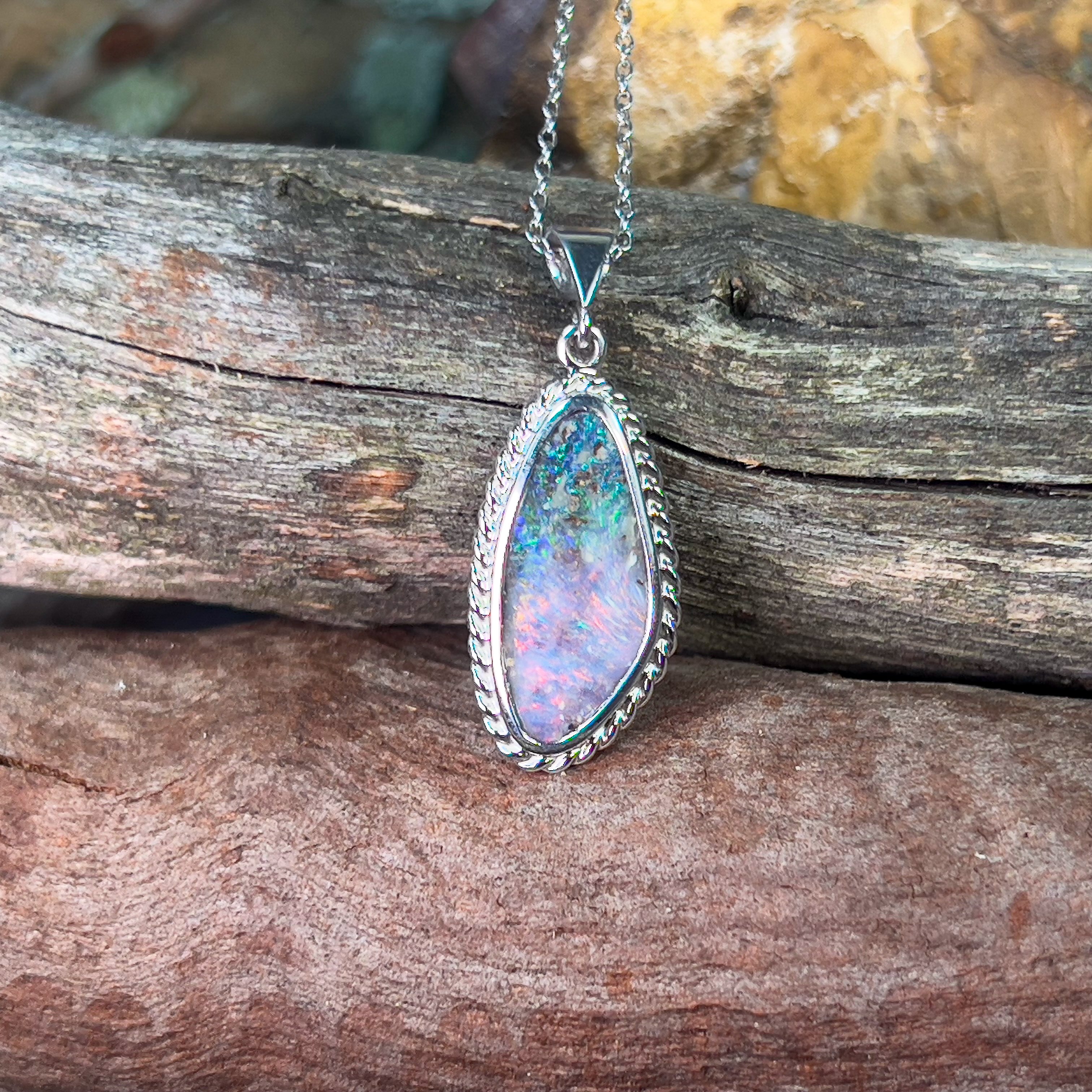 18kt White Gold Boulder Opal 4.3ct pendant - Masterpiece Jewellery Opal & Gems Sydney Australia | Online Shop