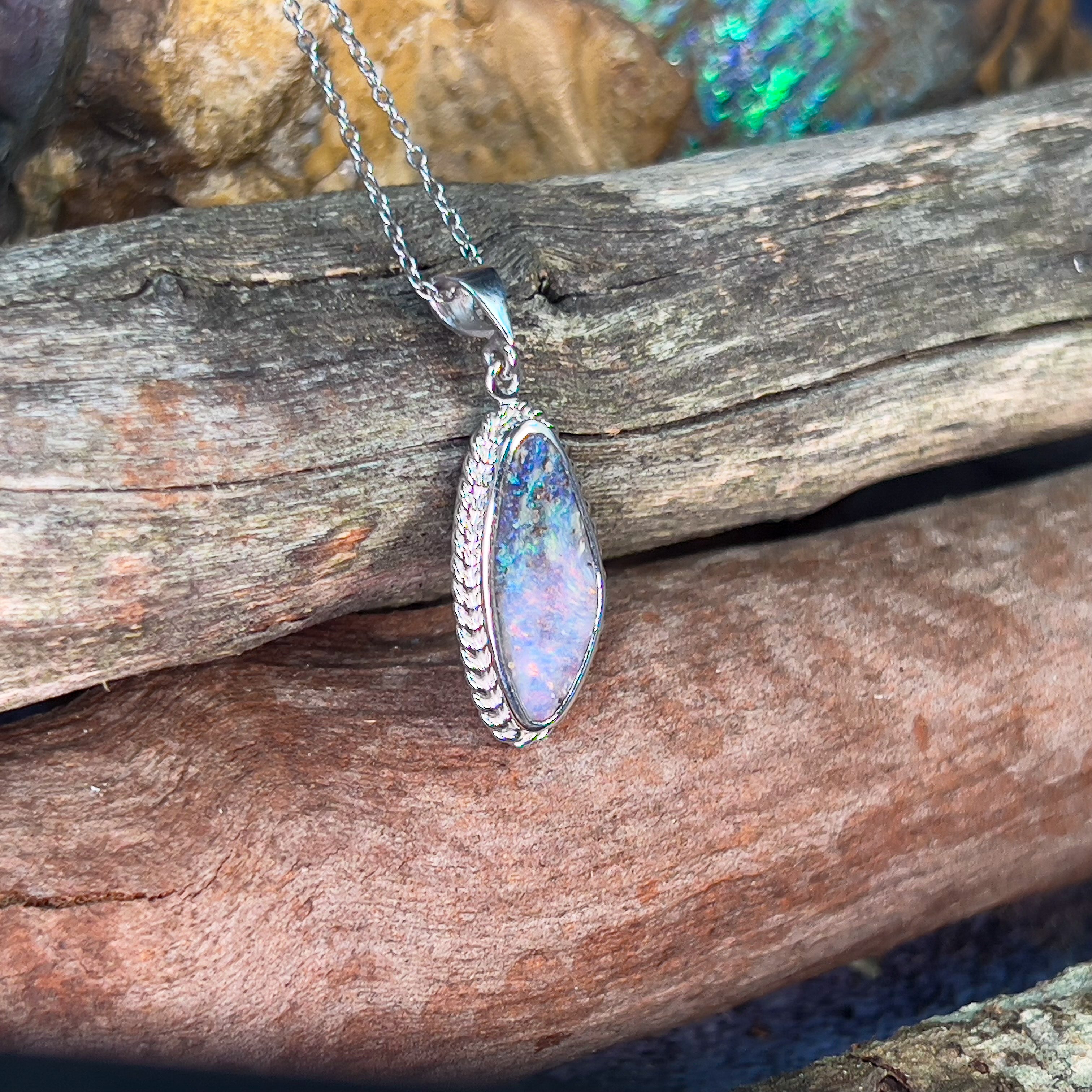 18kt White Gold Boulder Opal 4.3ct pendant - Masterpiece Jewellery Opal & Gems Sydney Australia | Online Shop