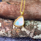 18kt Yellow Gold triangular shape White Opal 2.63ct bezel set pendant - Masterpiece Jewellery Opal & Gems Sydney Australia | Online Shop