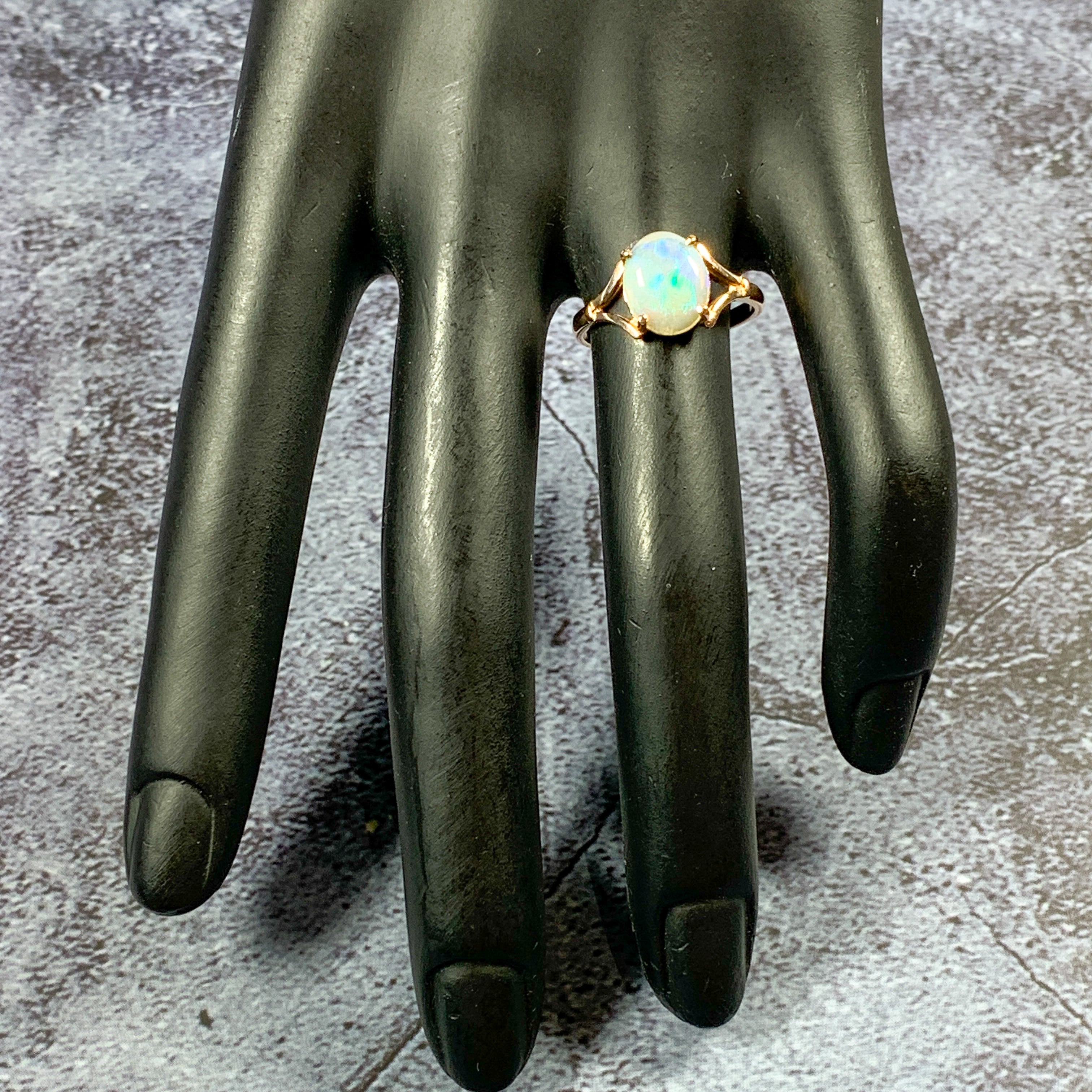 One 9kt Rose Gold solitaire ring set with one Green Blue Light Opal 1.49ct - Masterpiece Jewellery Opal & Gems Sydney Australia | Online Shop