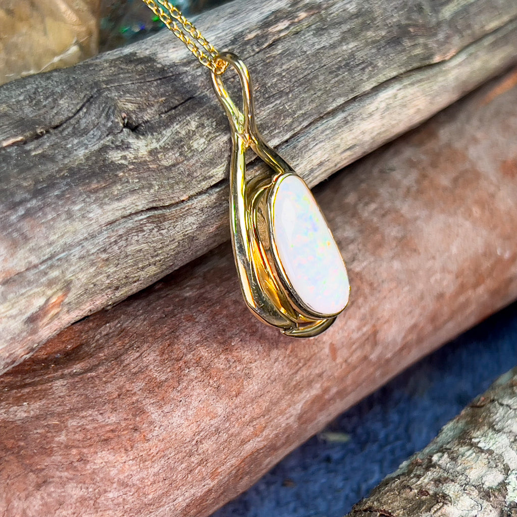 18kt Yellow Gold White Opal 5.12ct pendant - Masterpiece Jewellery Opal & Gems Sydney Australia | Online Shop