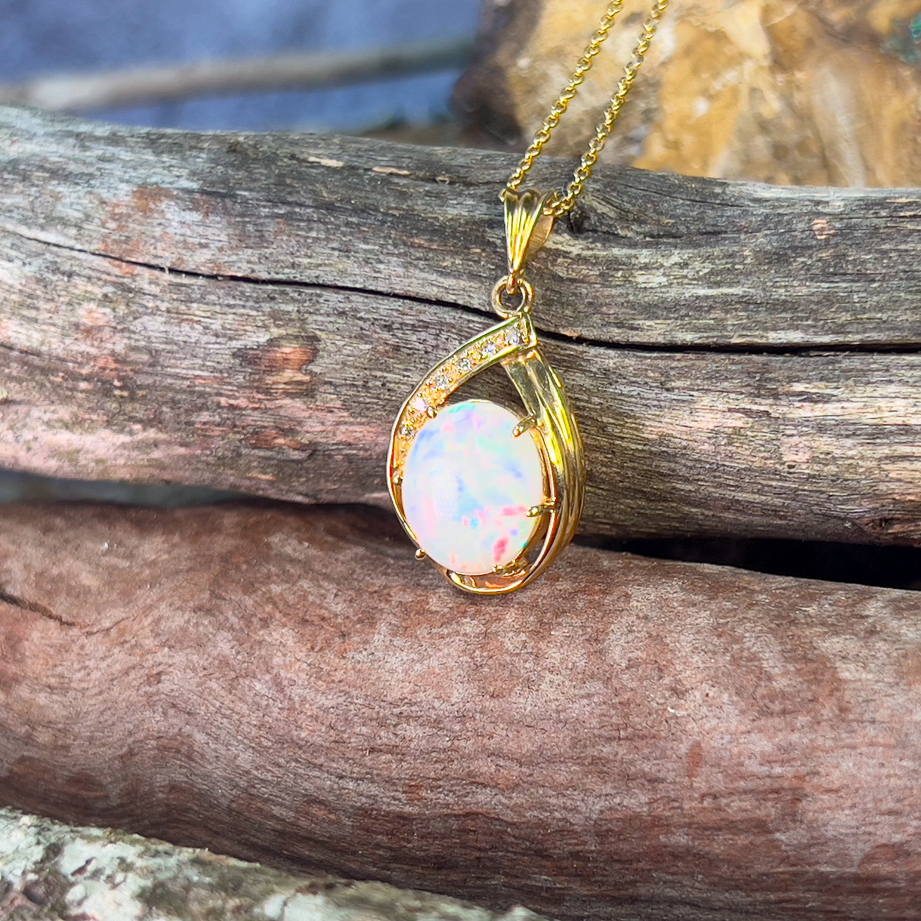 18kt Yellow Gold Light Opal 3.1ct and diamond pendant - Masterpiece Jewellery Opal & Gems Sydney Australia | Online Shop
