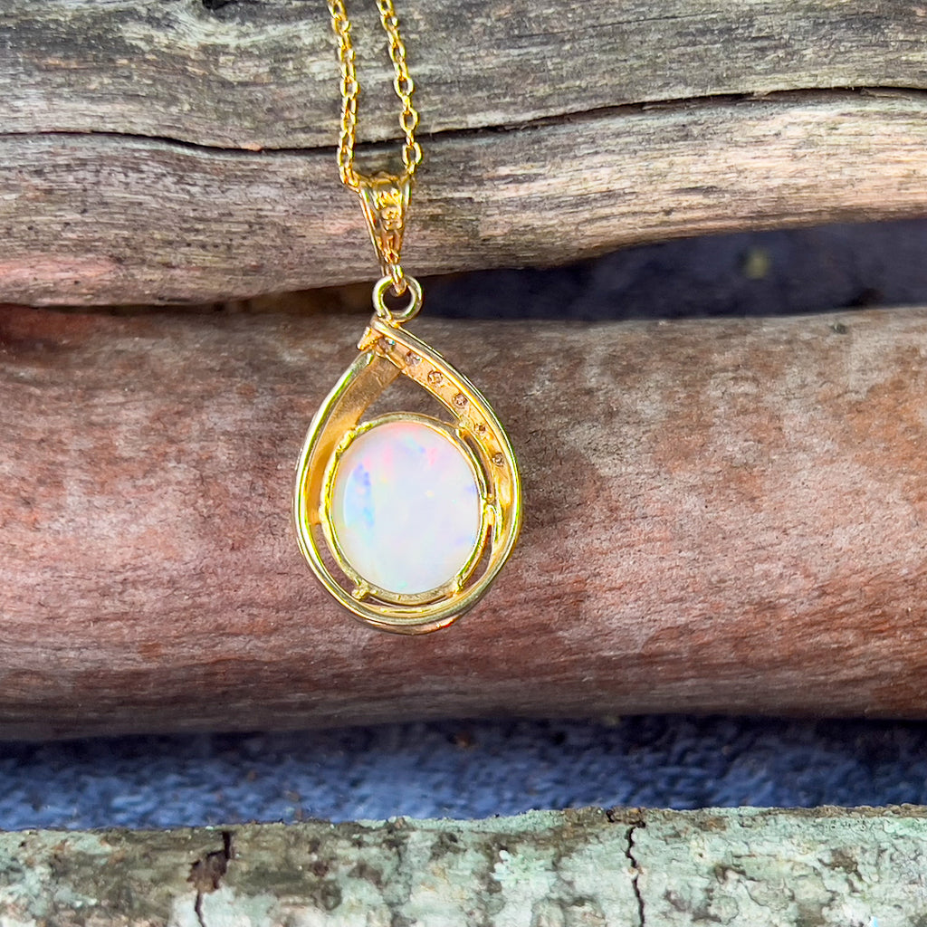 18kt Yellow Gold Light Opal 3.1ct and diamond pendant - Masterpiece Jewellery Opal & Gems Sydney Australia | Online Shop