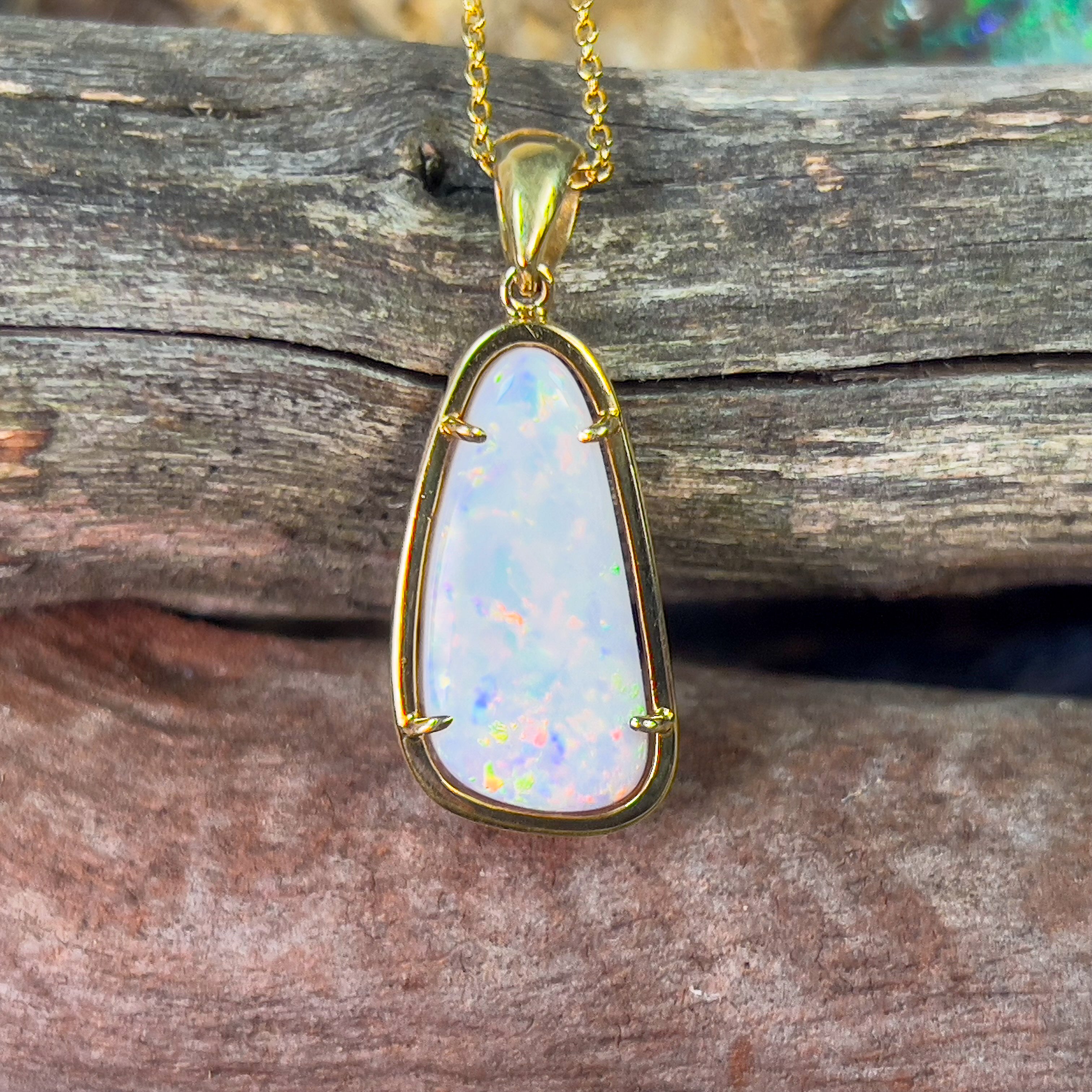 18kt Yellow Gold freeform White Opal 6.74ct pendant - Masterpiece Jewellery Opal & Gems Sydney Australia | Online Shop