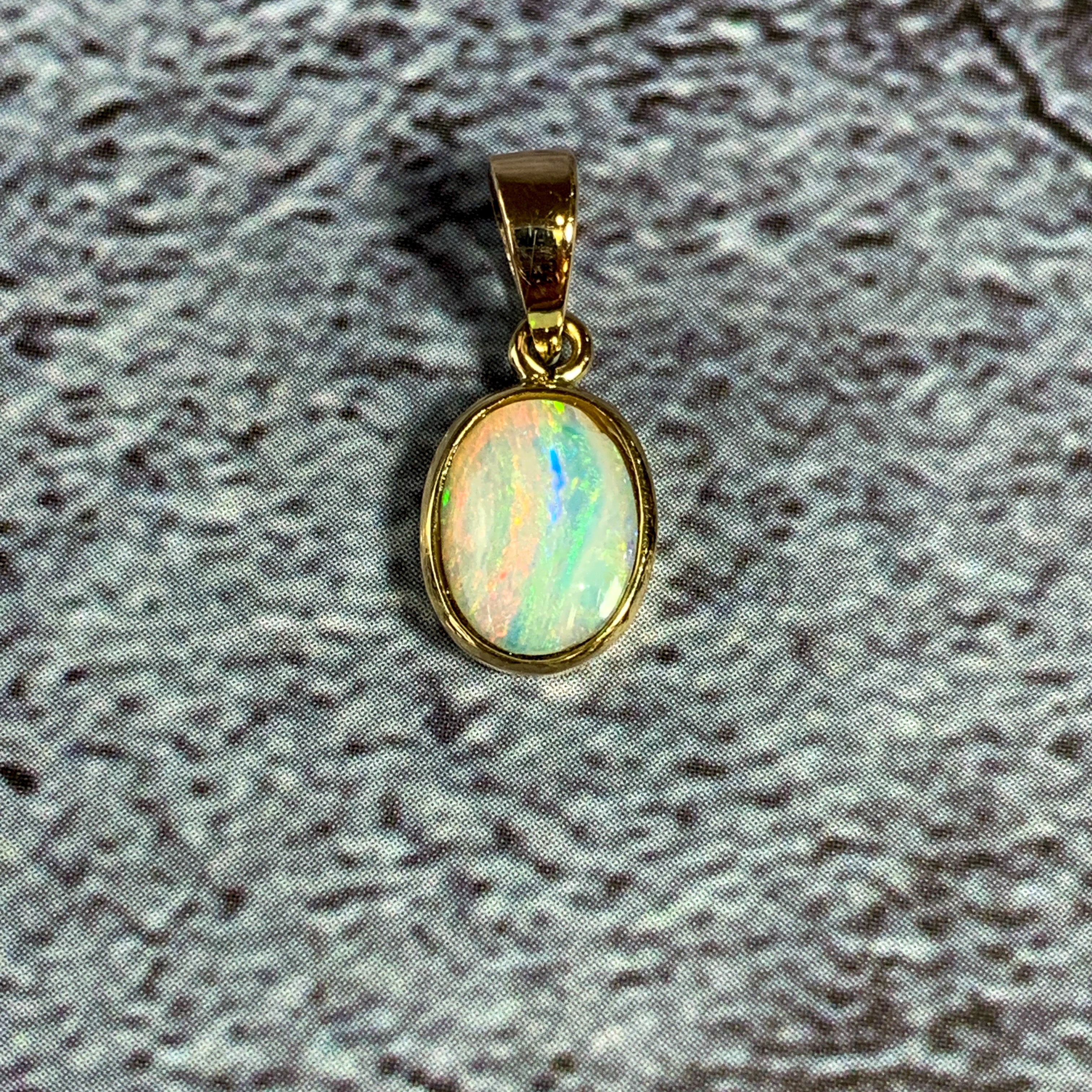 9kt Yellow Gold bezel set pendant 8x6mm White Opal - Masterpiece Jewellery Opal & Gems Sydney Australia | Online Shop