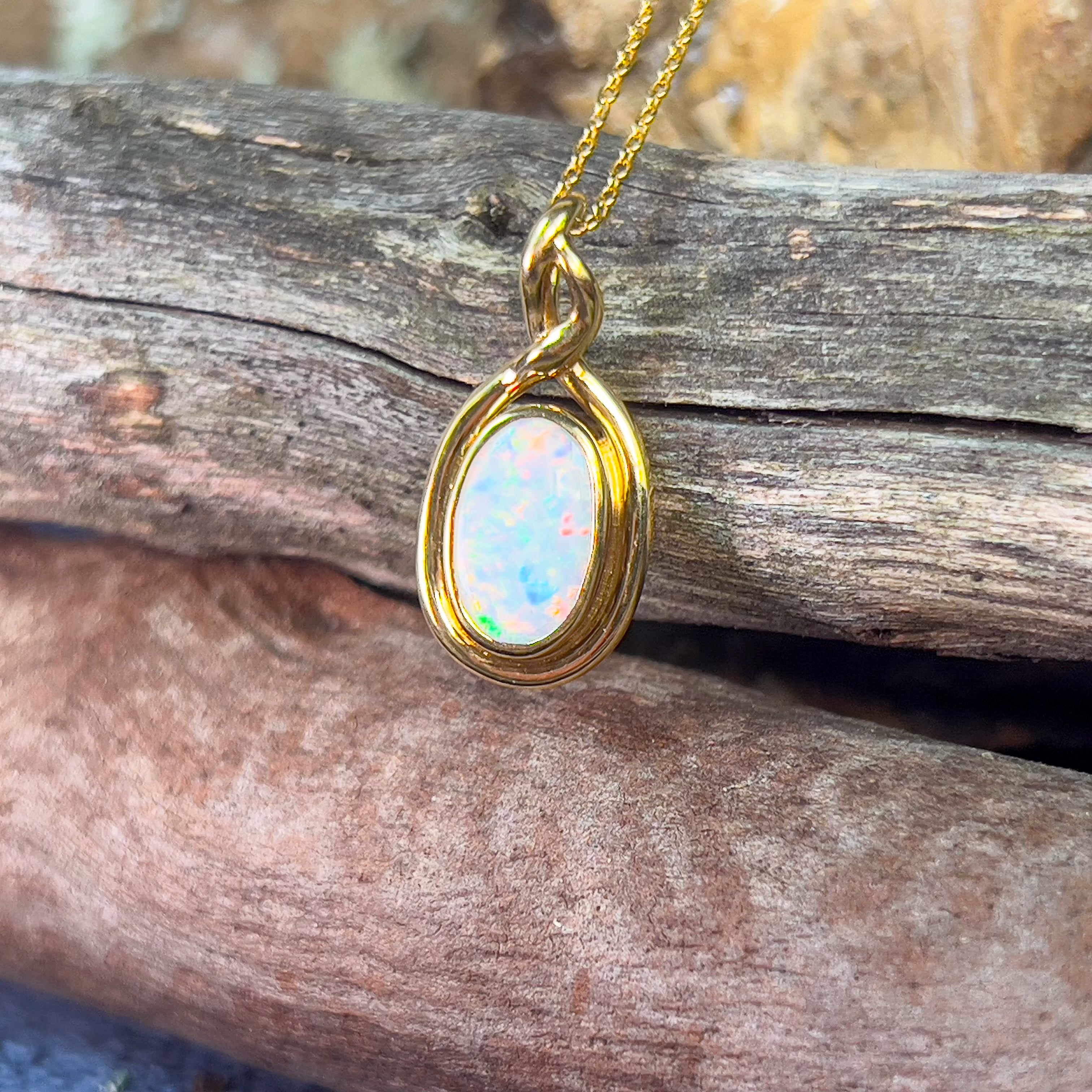 18kt Yellow Gold Oval White Opal 1.2ct pendant - Masterpiece Jewellery Opal & Gems Sydney Australia | Online Shop