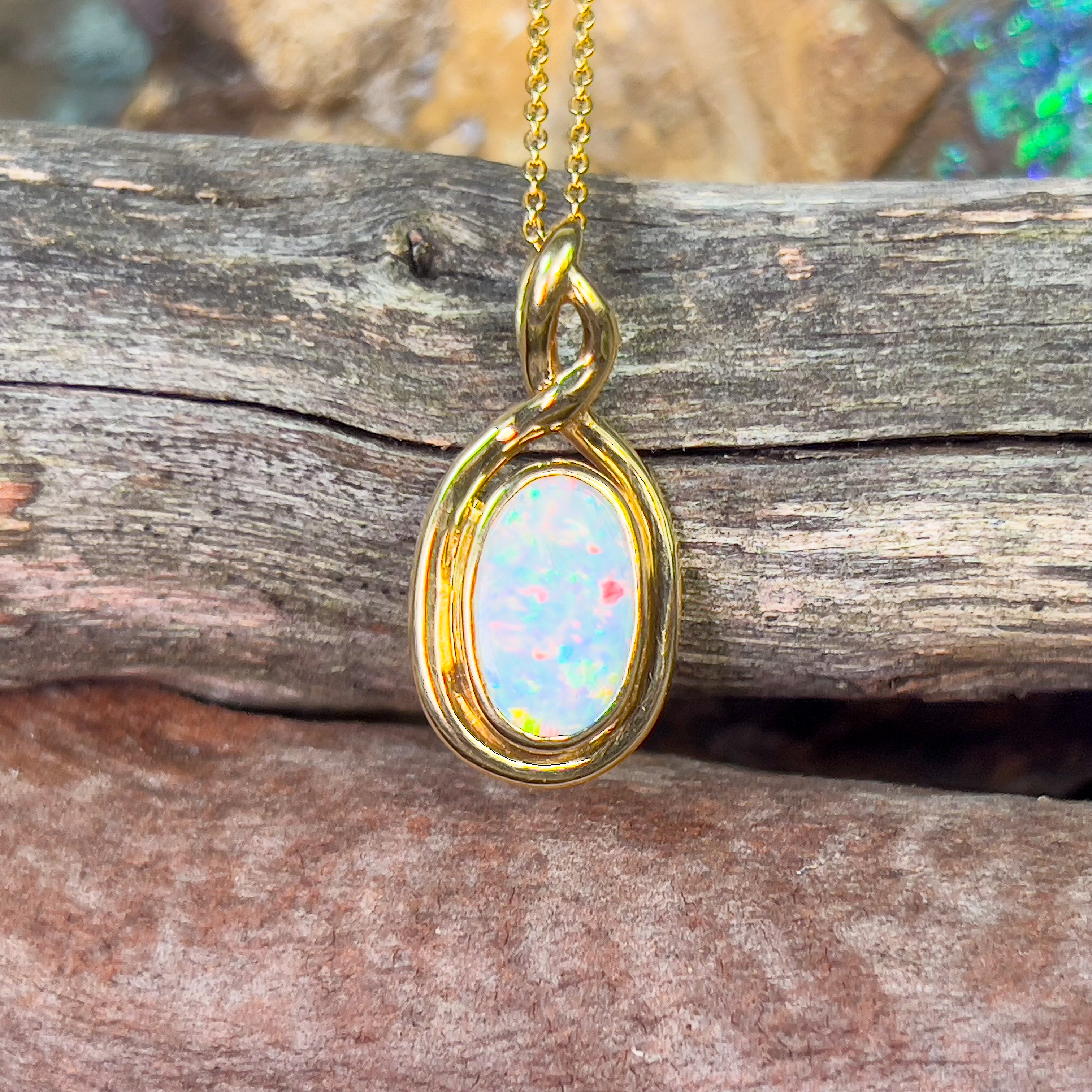 18kt Yellow Gold Oval White Opal 1.2ct pendant - Masterpiece Jewellery Opal & Gems Sydney Australia | Online Shop